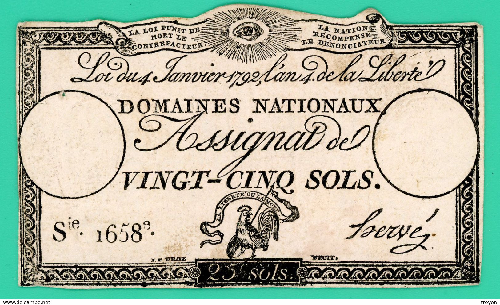 Assignat De Vingt Cinq Sols - France - Sie.1658e. Hervé -  Domaines Nationaux - TTB + - - Assegnati