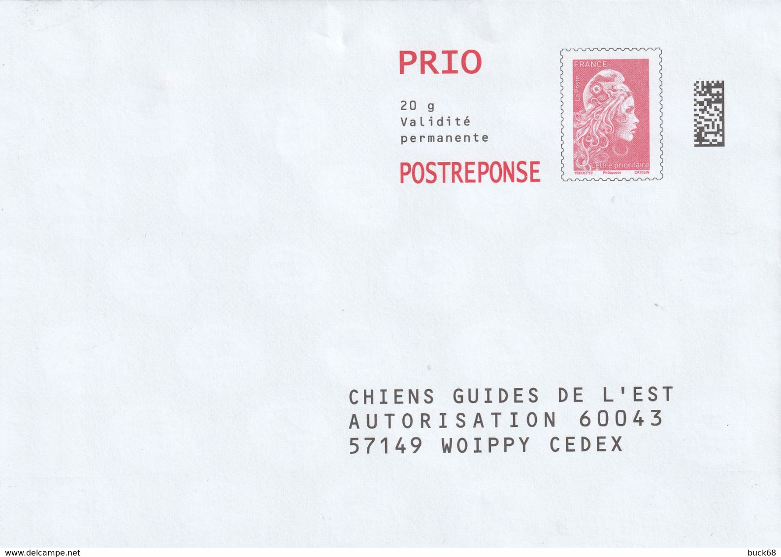 FRANCE Enveloppe Entier Postal Marianne D'YZ (street Artist) Prio 20 G Chiens Guides De L'Est - Cards/T Return Covers