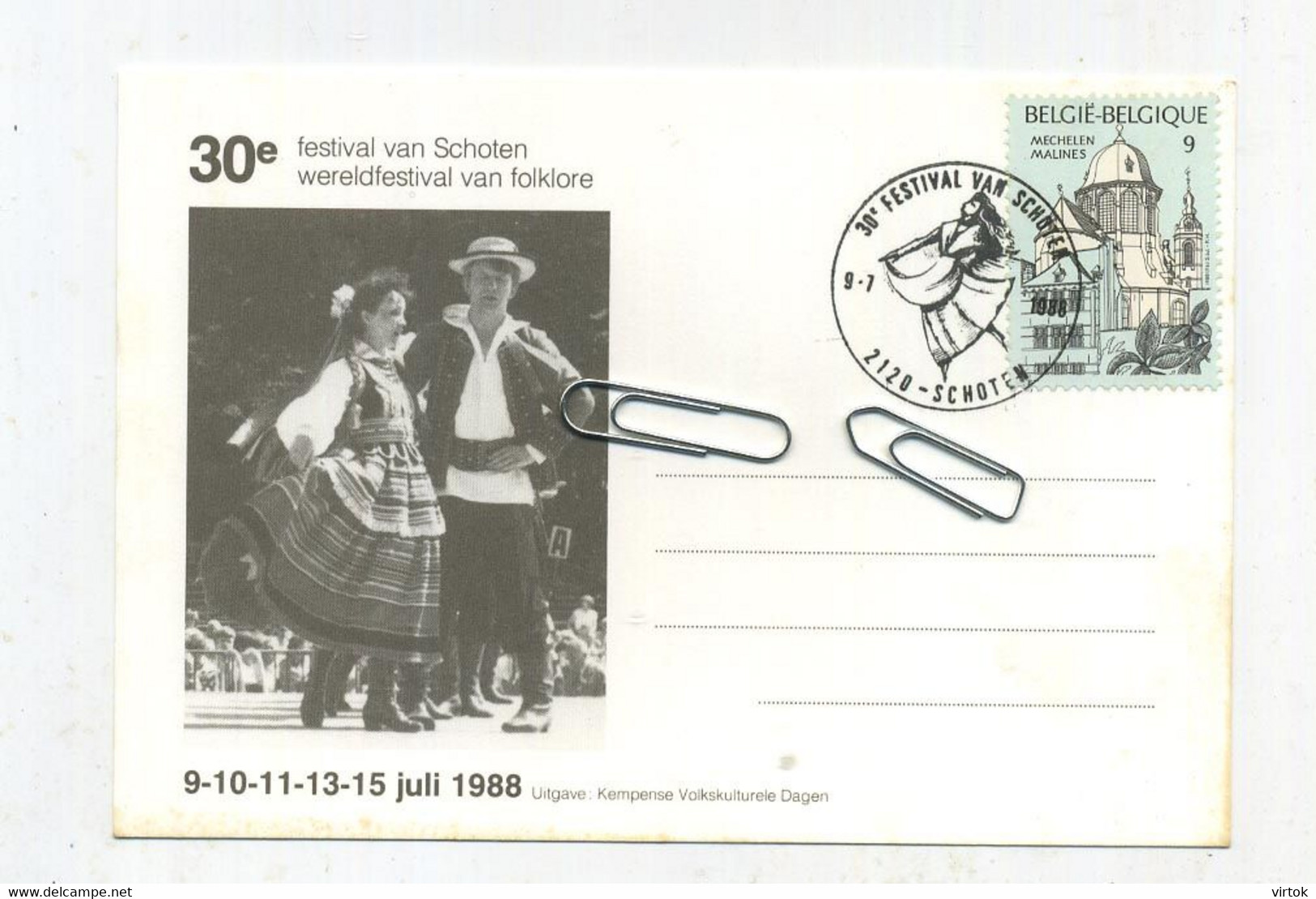 Schoten   :  Festival Enveloppe 1975 &  Kaart 1988  (  Met Zegel En Afstempeling )    2 Items - Schoten