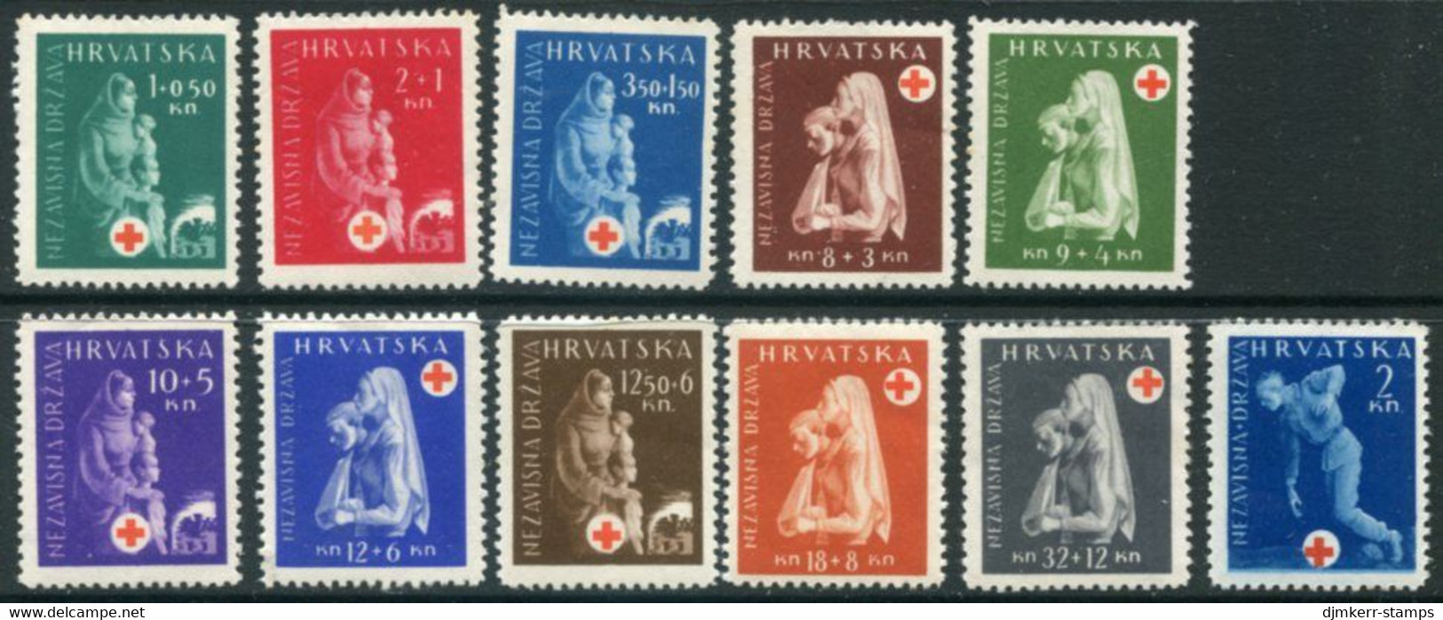 CROATIA 1943 Red Cross Including Tax Stamp MNH / **.  Michel 118-27, ZZM 2 - Croatie