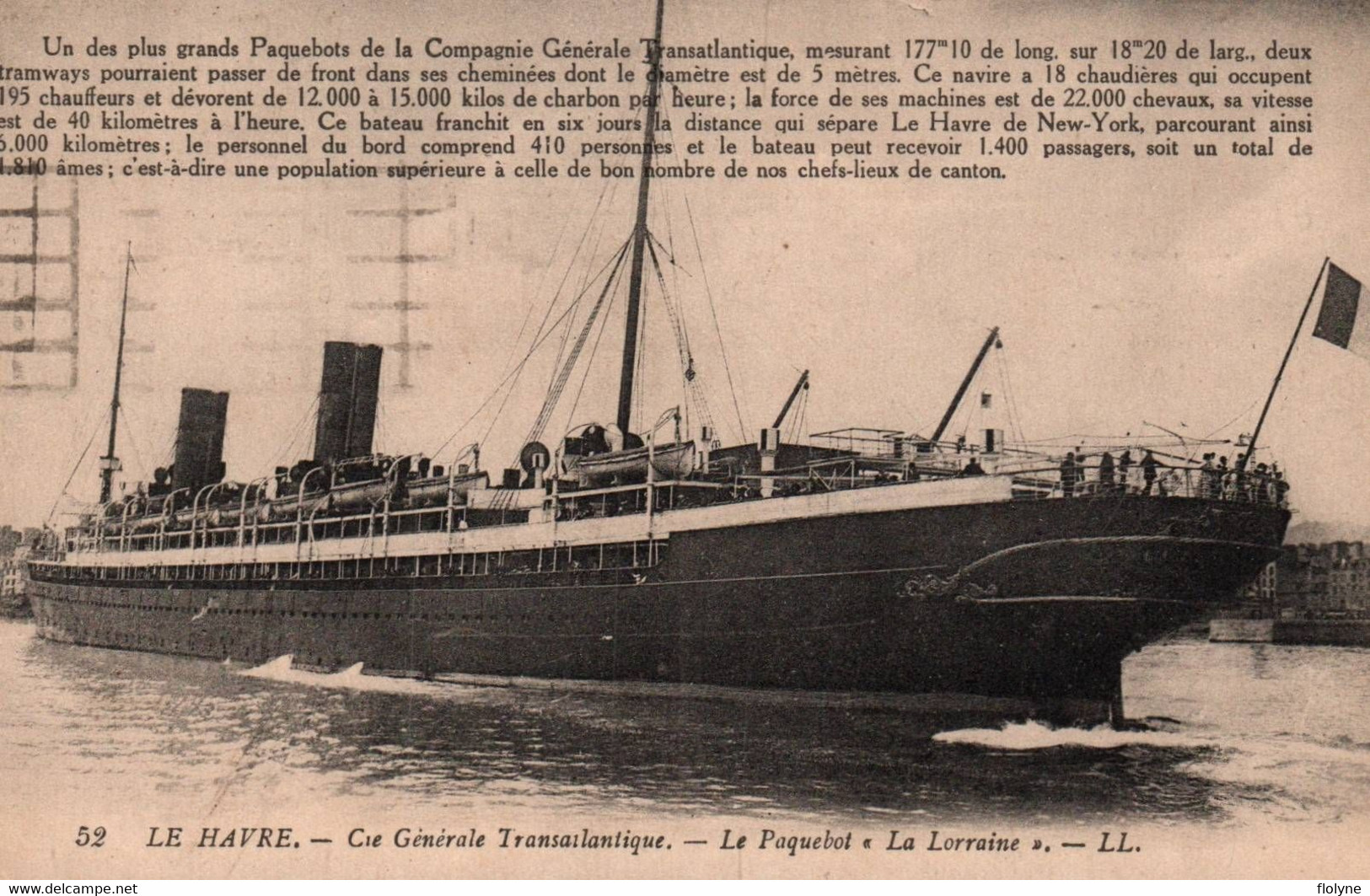 Bateau - Le Paquebot LA LORRAINE - Compagnie Générale Transatlantique - Au Port De Le Havre - Paquebots