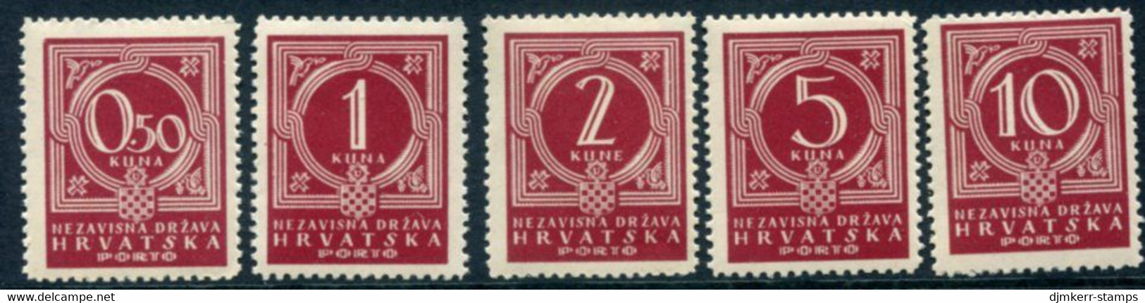 CROATIA 1941 Postage Due Set Of 5 MNH / **.  Michel Porto 6-10 - Croatie
