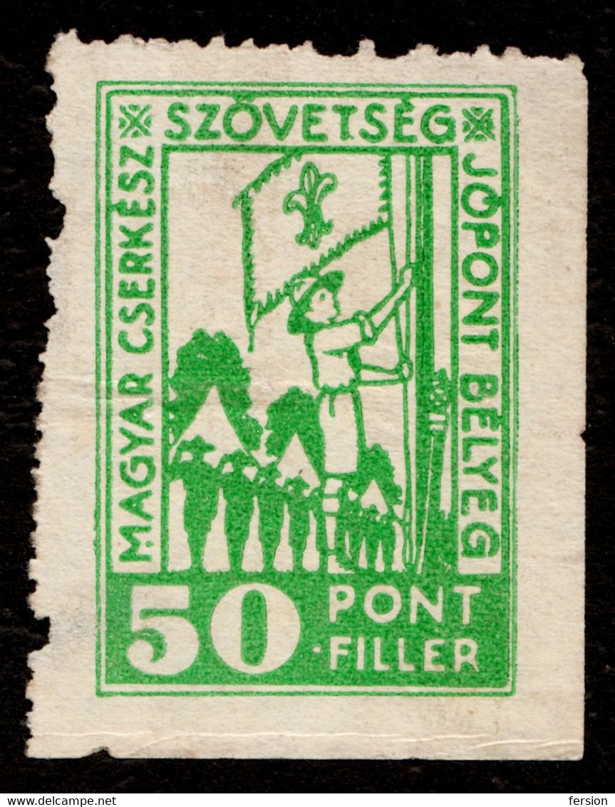 SCOUT SCOUTS - LABEL CINDERELLA VIGNETTE Coupon Voucher Point FILLÉR Flag Tent - 1930 Hungary - USED - Gebraucht