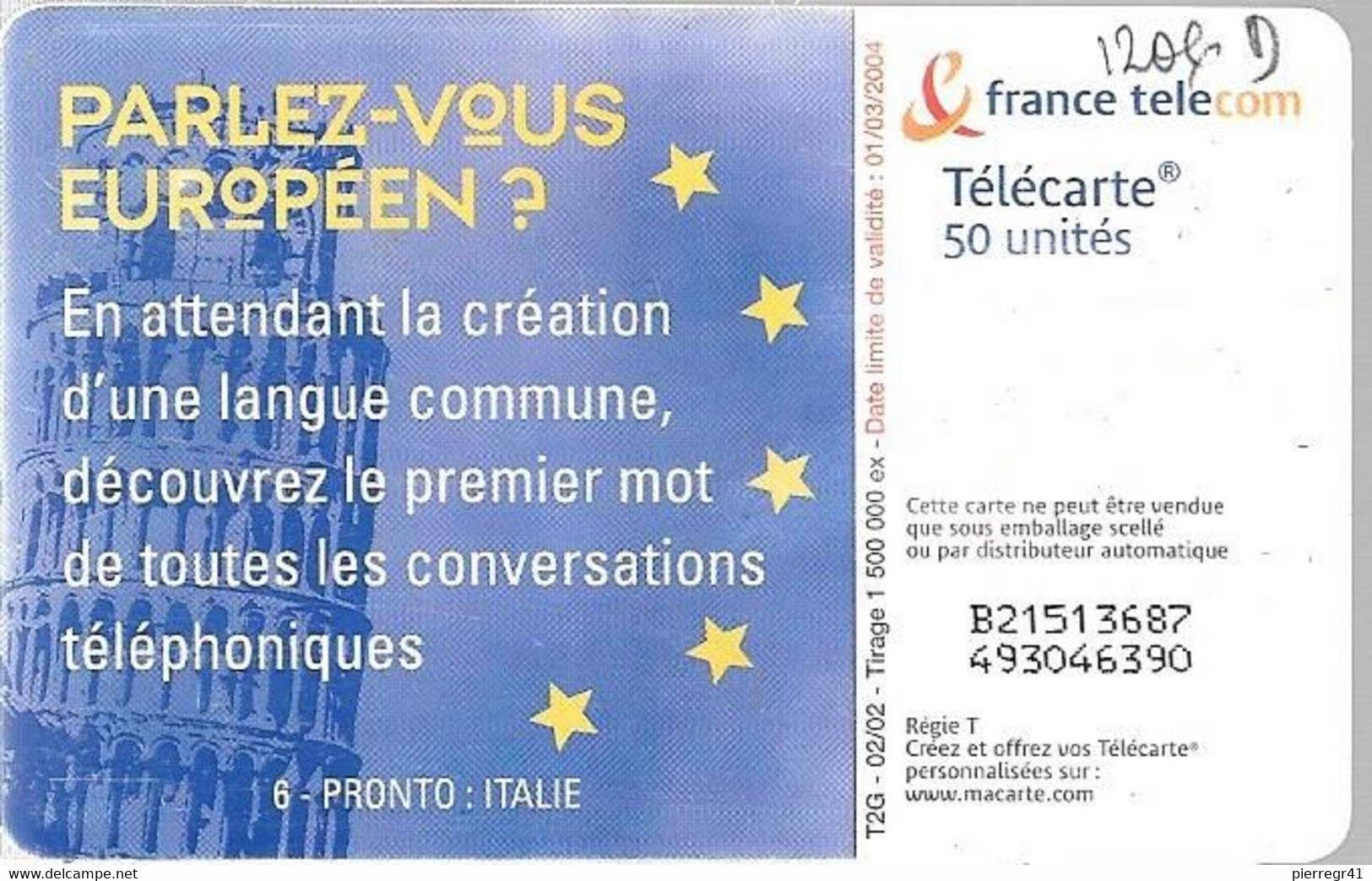 TC-PUBLIC-F1206D-50U-GEM2-02/02-PARLEZ VOUS EUROPEENS-ITALIE-UTILISE-TBE- - 2002