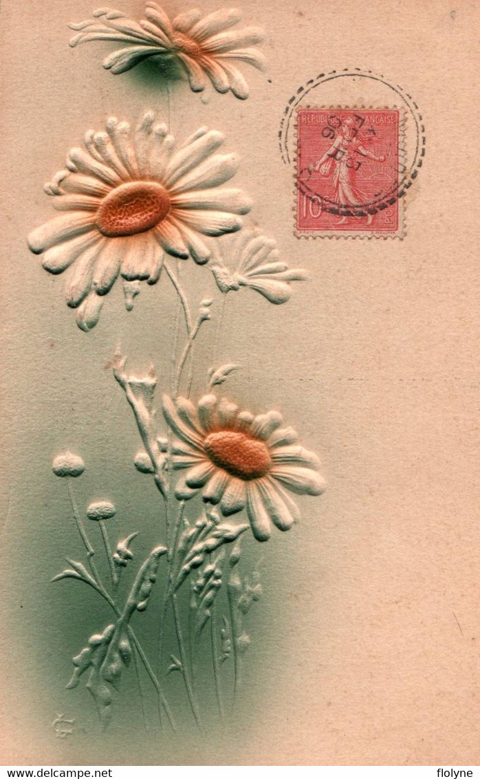Art Nouveau - Cpa Illustrateur - Fleurs Pâquerettes - Jugenstil - Gaufrée Embossed - Avant 1900