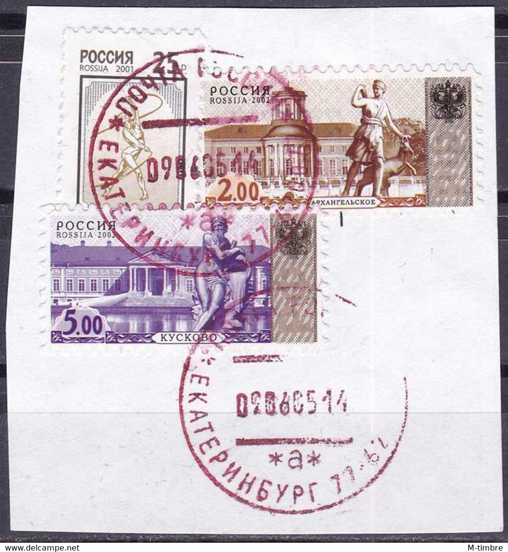 Russie YT 6543 + 6688 + 6692 Mi 886 + 1045I + 1049I Année 2001 2002 (Used °) Palais - Sculpture - Sport - Gymnastique - Used Stamps