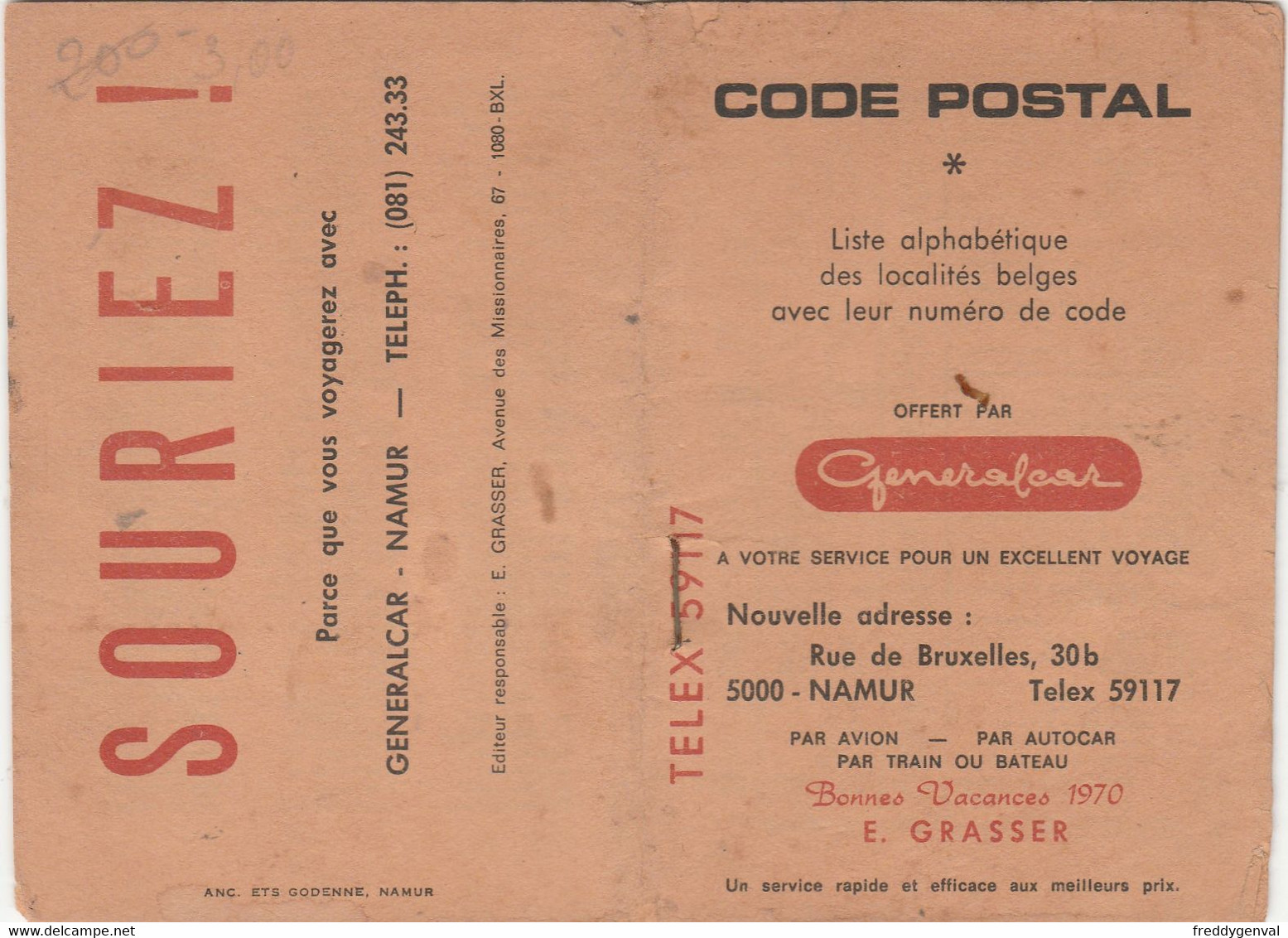 GENERALCAR CODE POSTAL 1970 - Sport En Toerisme