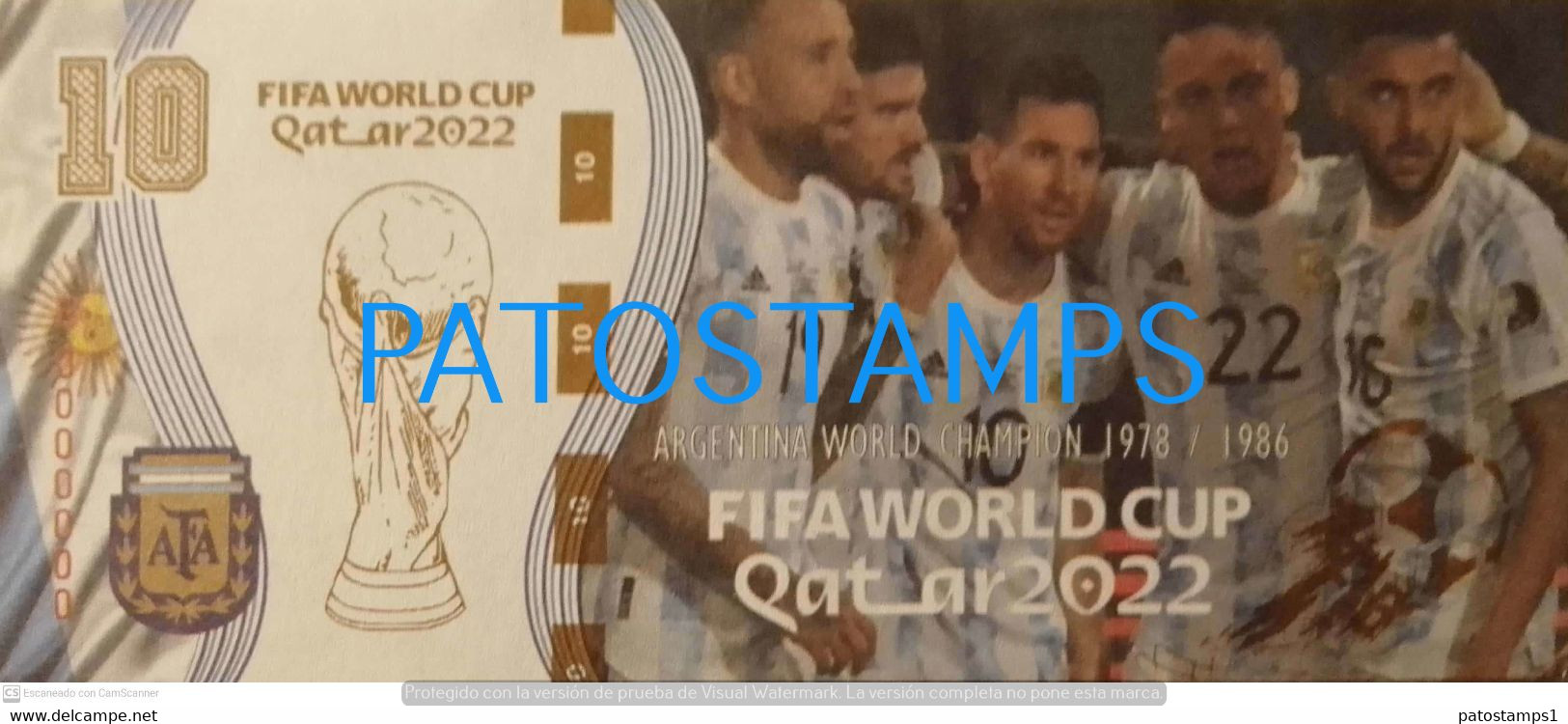 197555 BILLETE FANTASY TICKET 10 BANK ARGENTINA SOCCER FUTBOL FIFA WORLD CUP 2022 QATAR LEO MESSI & TEAM NO POSTCARD - Alla Rinfusa - Banconote