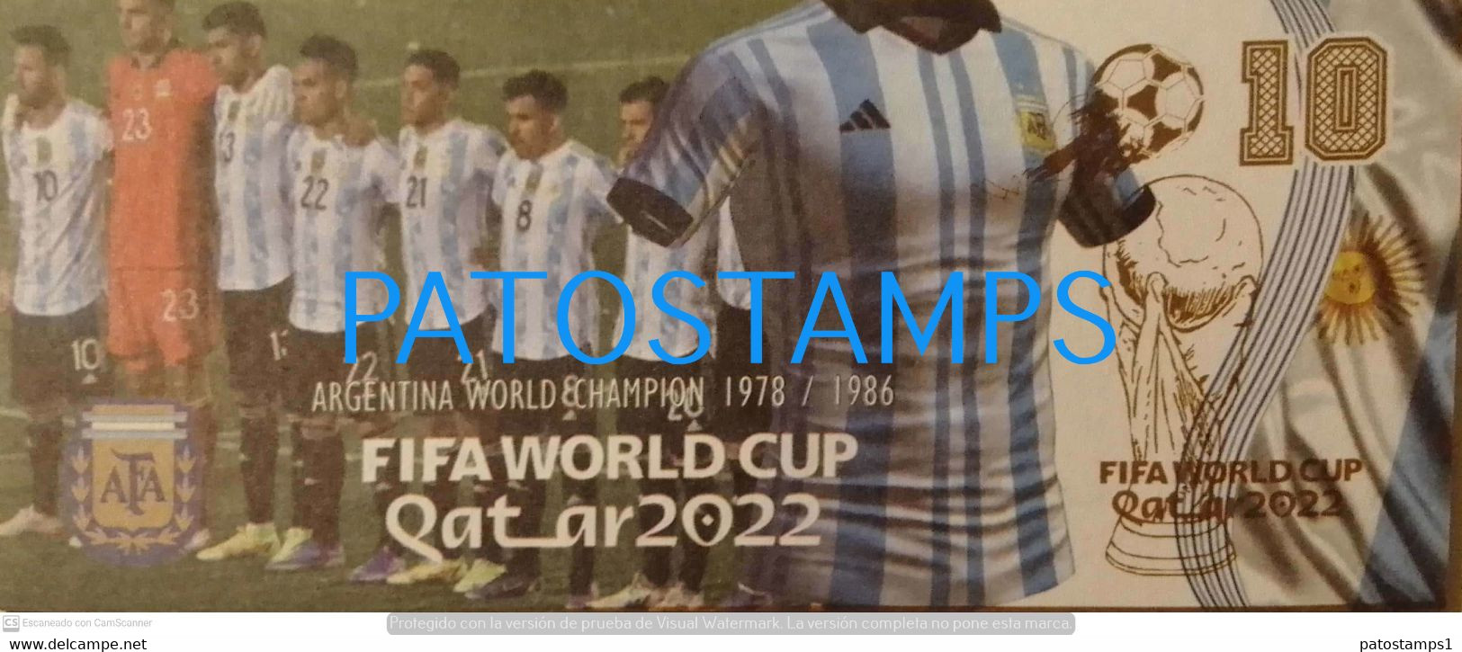 197555 BILLETE FANTASY TICKET 10 BANK ARGENTINA SOCCER FUTBOL FIFA WORLD CUP 2022 QATAR LEO MESSI & TEAM NO POSTCARD - Mezclas - Billetes