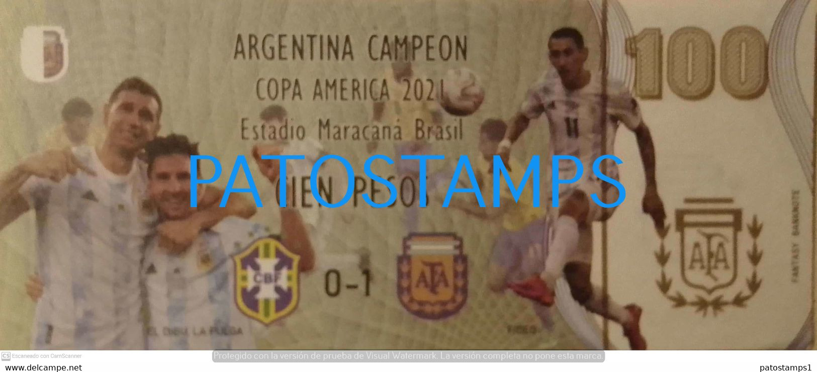 197557 BILLETE FANTASY TICKET 100 ARGENTINA SOCCER FUTBOL MESSI CAMPEON COPA AMERICA 2021 STADIUM MARACANA NO POSTCARD - Kilowaar - Bankbiljetten