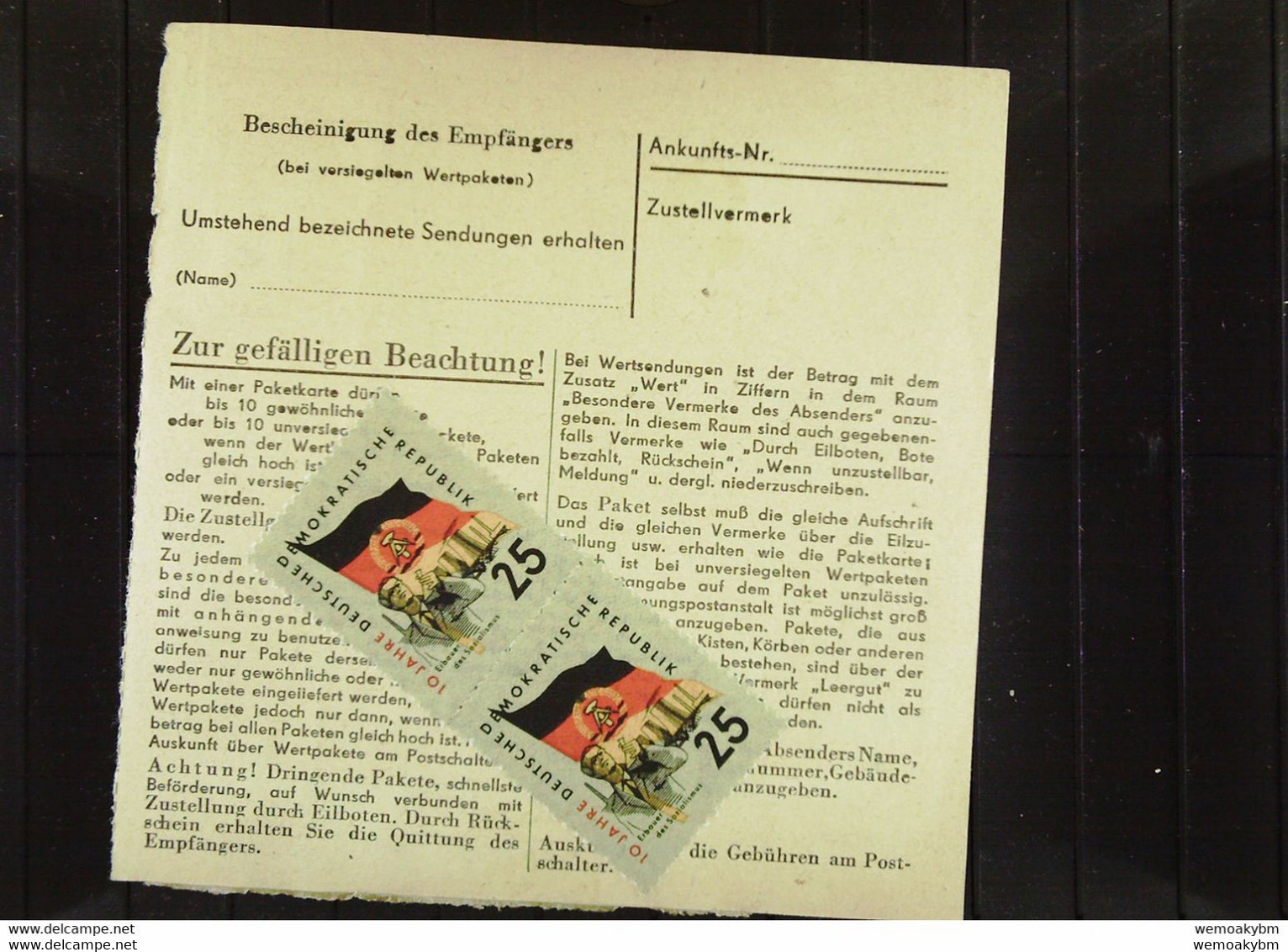 DDR: Paketkartenstammteil V. 28.12.59 Aus Groß-Mutz ü.Löwenberg (Mark) Nr.365 Mit 70 Pf 5-Jahrplan MiF M 25 Pf 10 J. DDR - Cartas & Documentos