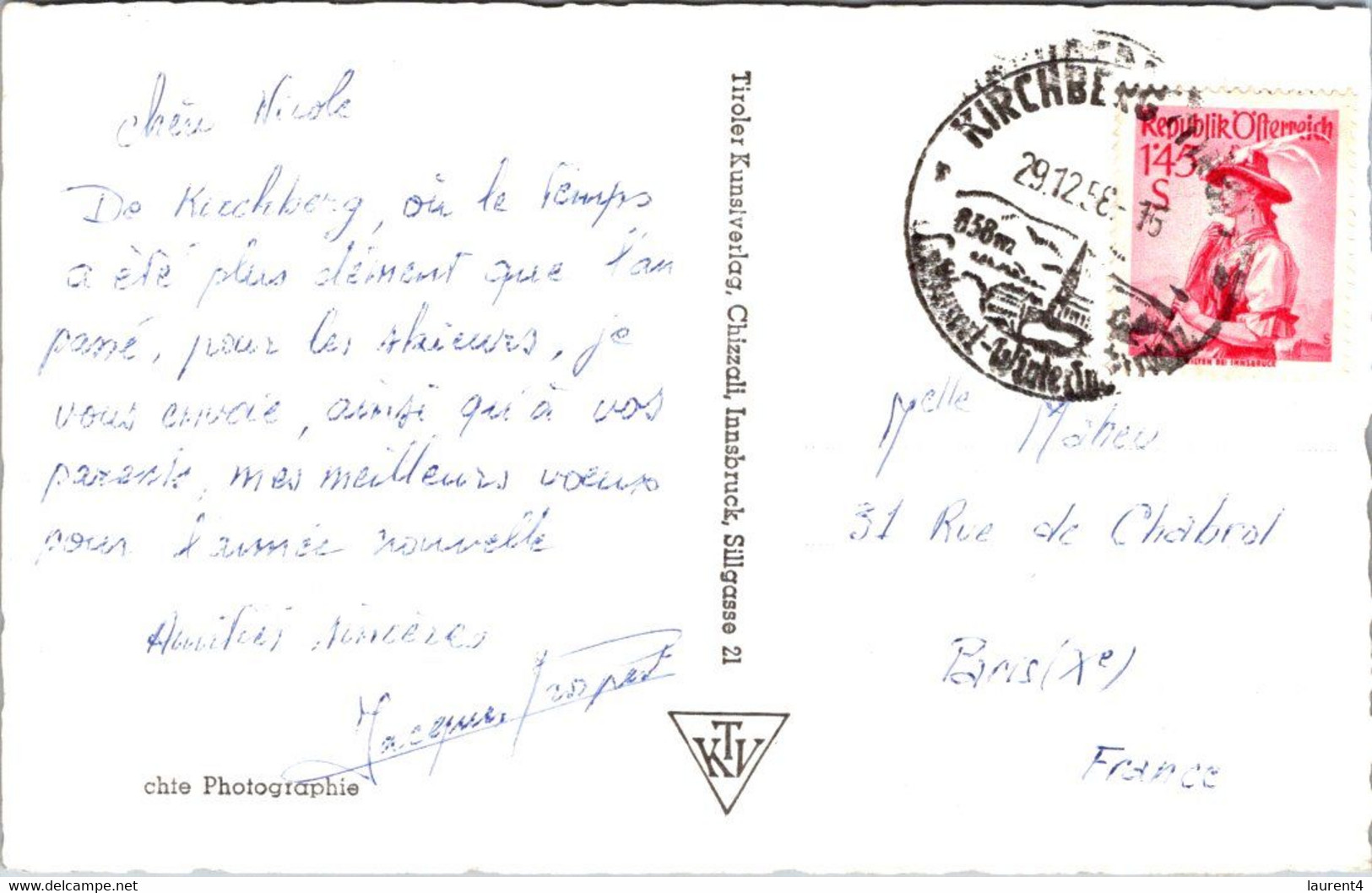 (4 M 11) OLDER - Austria Posted 1958 To France - B/w - Tirol - Kirchberg - Kirchberg