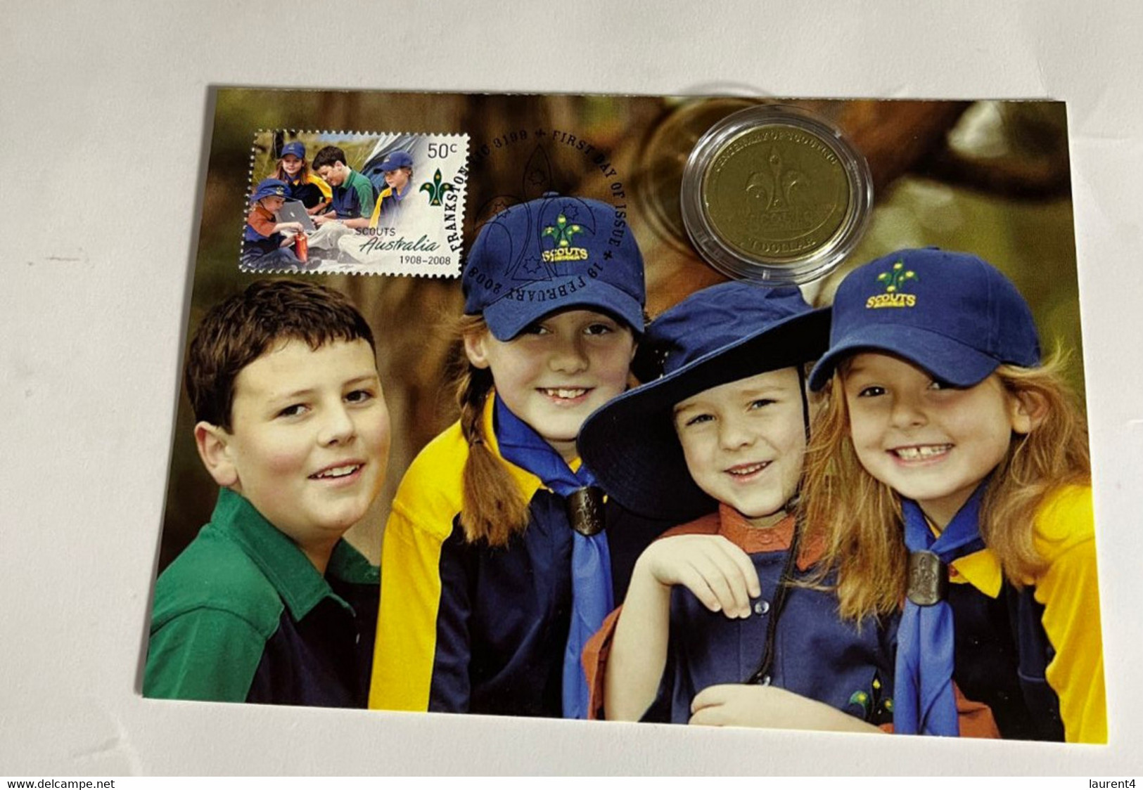 (4 M 14) Australia - Scouts Centeanry Maxicard 2008 + 2008 Scout Centenary $ 1.00 Coin (matching) - Dollar