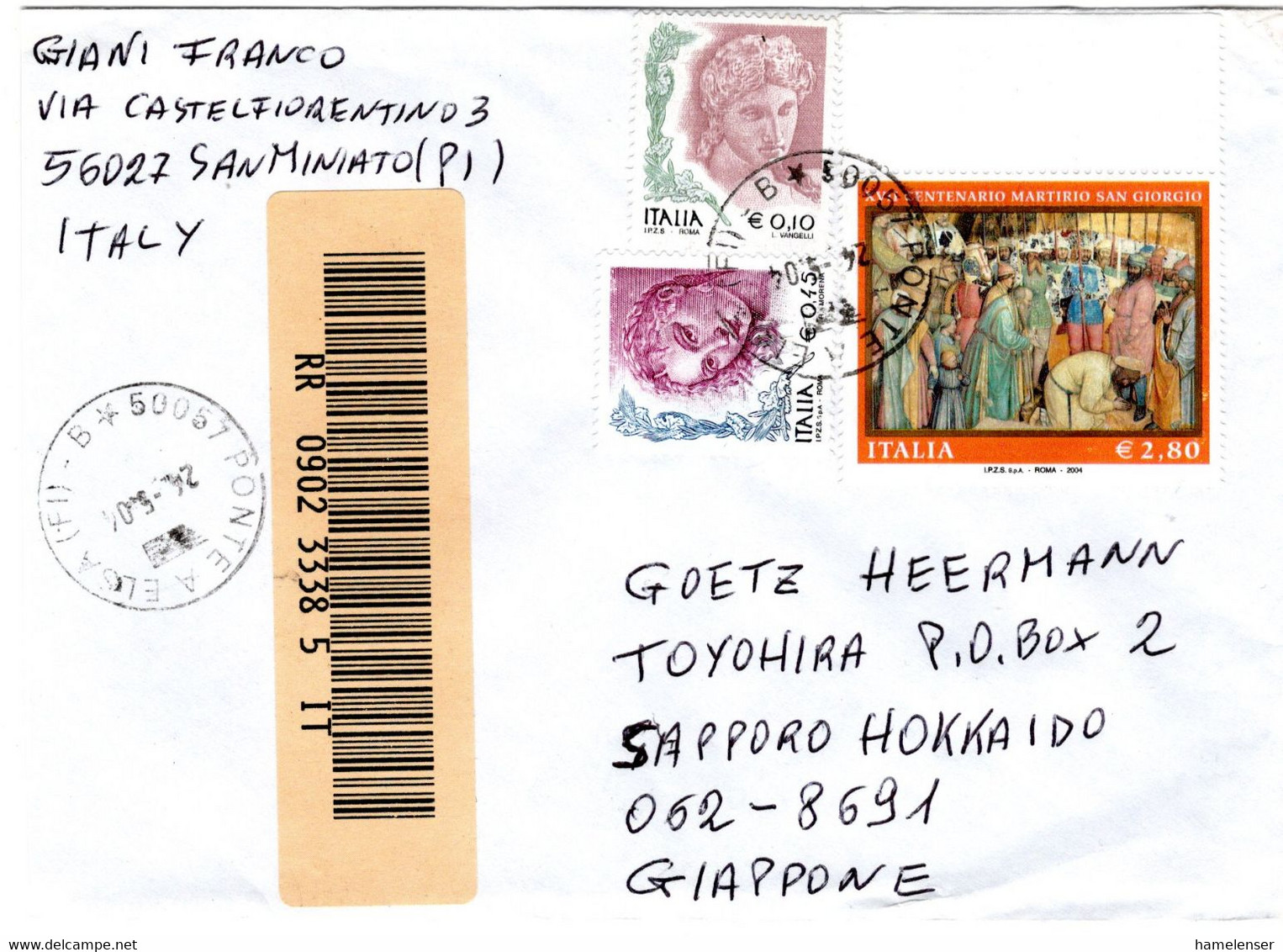 62454 - Italien - 2004 - €2,80 Hl.Georg MiF A R-LpBf PONTE A ELSE -> Japan - Christentum