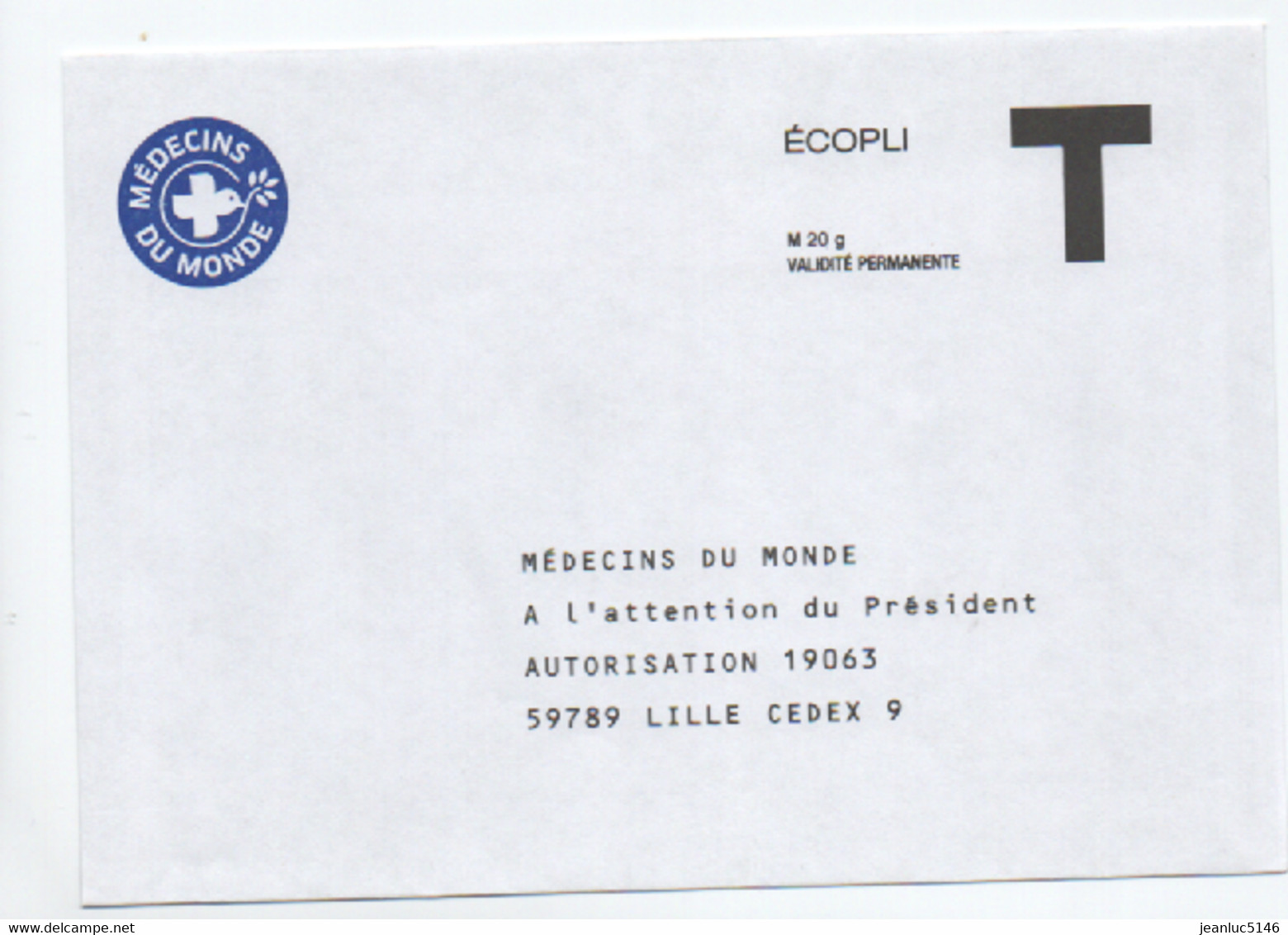 Prêt-à-poster. Enveloppe Réponse T. Ecopli. Médecins Du Monde.   Logo Bleu Outremer. - Cards/T Return Covers