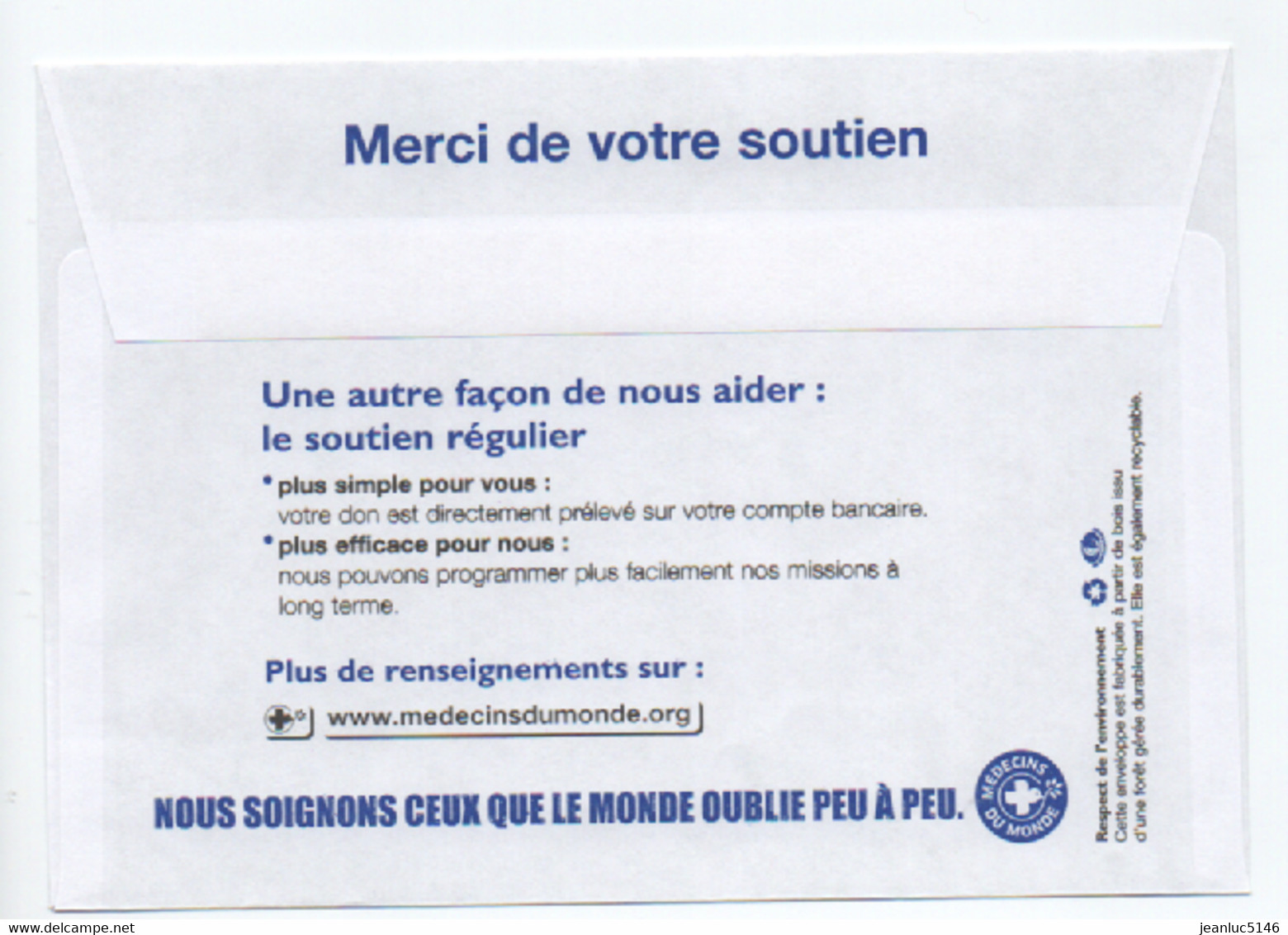 Prêt-à-poster. Enveloppe Réponse T. Ecopli. Médecins Du Monde.   Logo Bleu Outremer. - Cartes/Enveloppes Réponse T