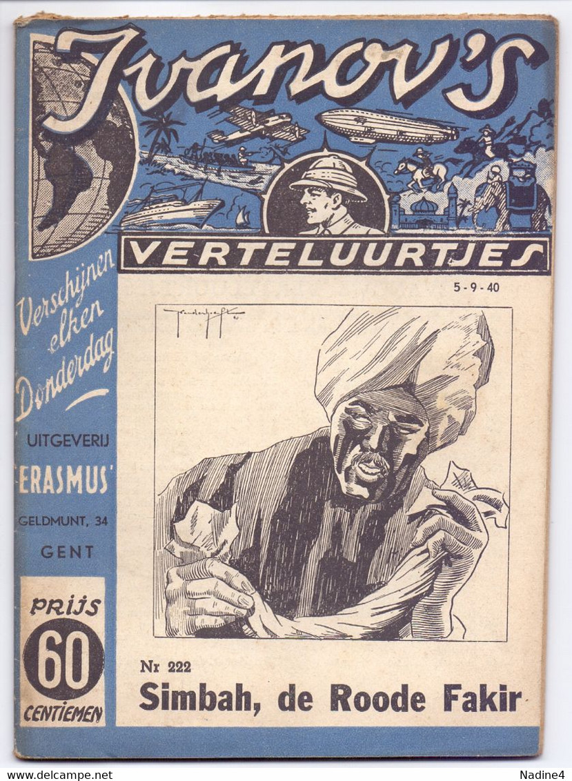 Tijdschrift Ivanov's Verteluurtjes - N° 222 - Simbah, De Rode Fakir - Sacha Ivanov - Uitg. Erasmus Gent - 1940 - Jugend