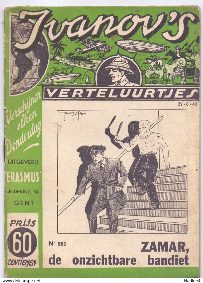 Tijdschrift Ivanov's Verteluurtjes - N° 221 - Zamar De Onzichtbare Bandiet - Sacha Ivanov - Uitg. Erasmus Gent - 1940 - Jugend