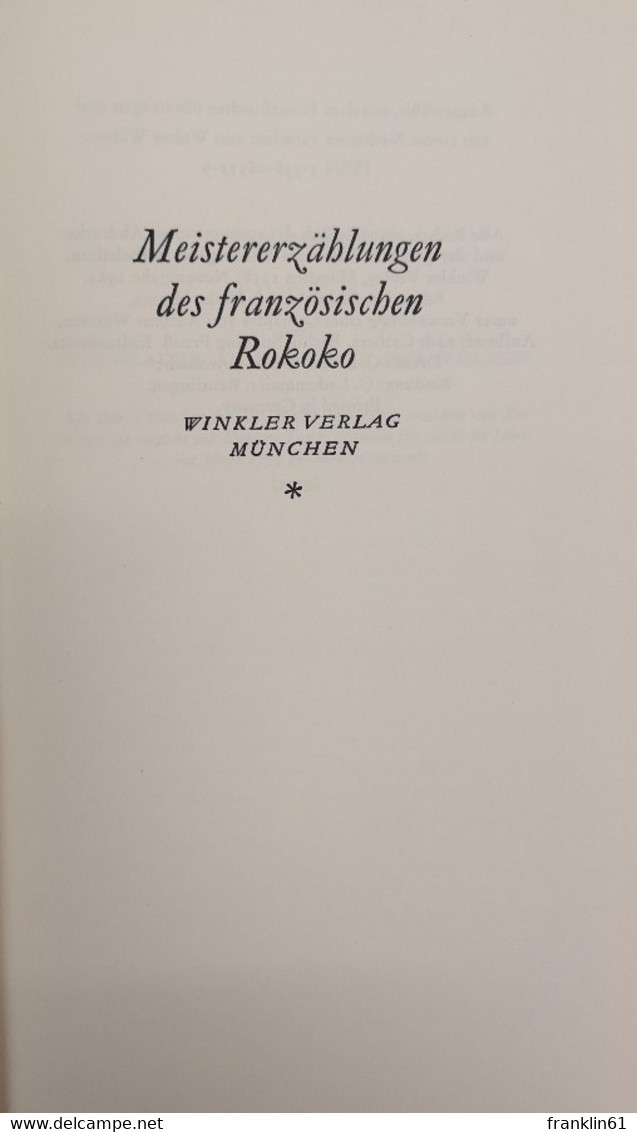 Meistererzählungen Des Französischen Rokoko. - Philosophy