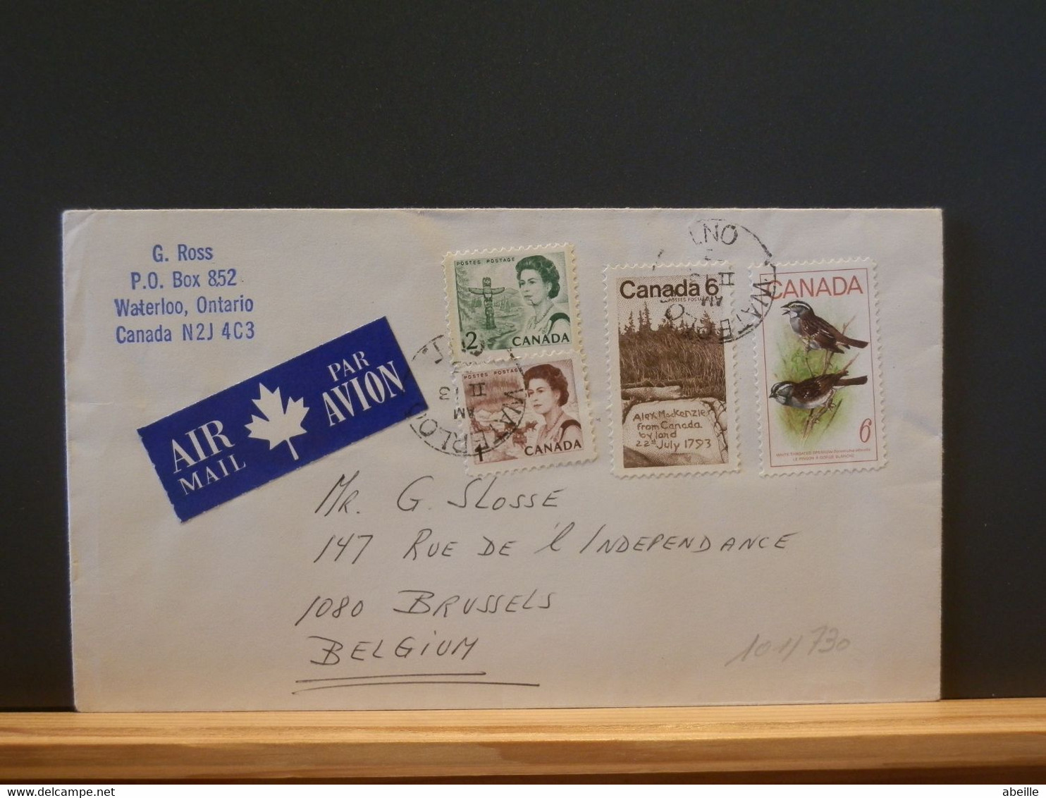 101/730  LETTER CANADA POUR LA BELG. - Lettres & Documents