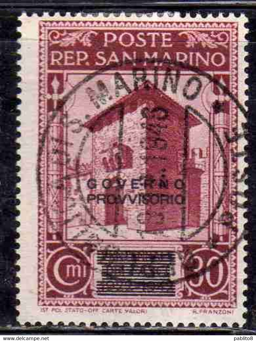REPUBBLICA DI SAN MARINO 1943 GOVERNO PROVVISORIO CENT. 30c USATO USED OBLITERE' - Used Stamps