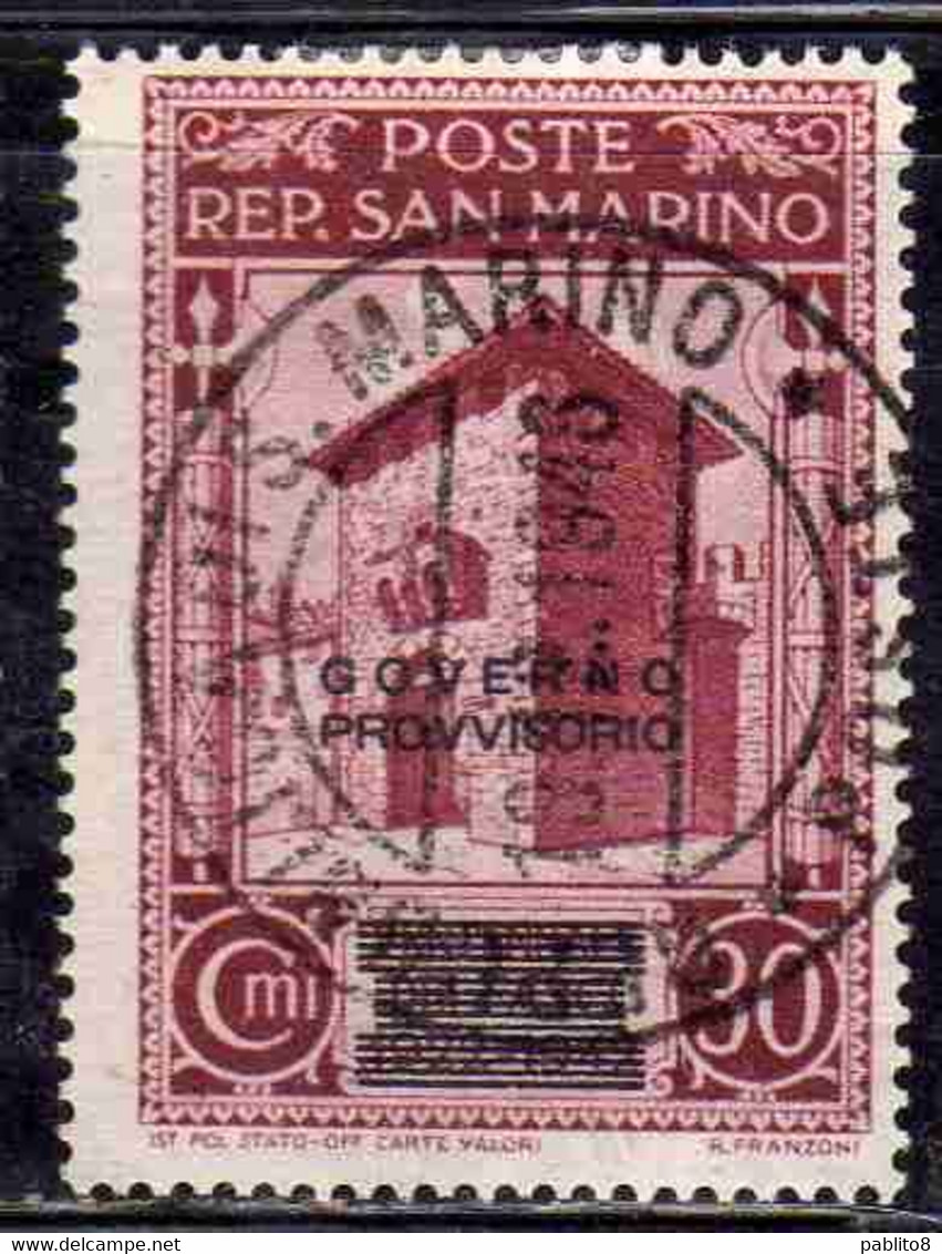 REPUBBLICA DI SAN MARINO 1943 GOVERNO PROVVISORIO CENT. 30c USATO USED OBLITERE' - Usati