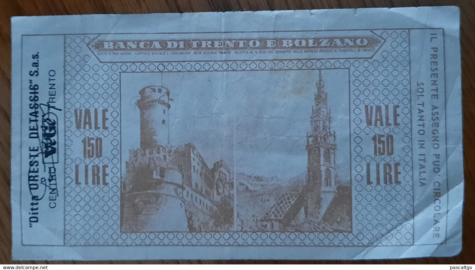 Billet - ITALIE - Banca Di Trento E Bolzano - 150 Lire - Série 03/03/1977 - N° 5883813 - - [10] Assegni E Miniassegni