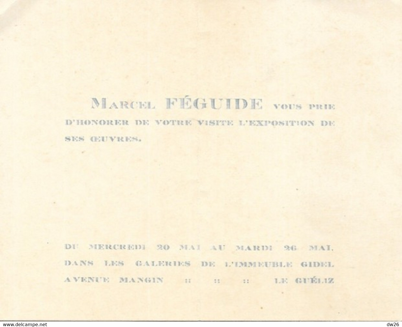 Pastels Et Huile Par Marcel Féguide - Invitation Exposition 20-26 Mai 1931, Le Guéliz (Avenue Mangin, Marrakech) - Pastell
