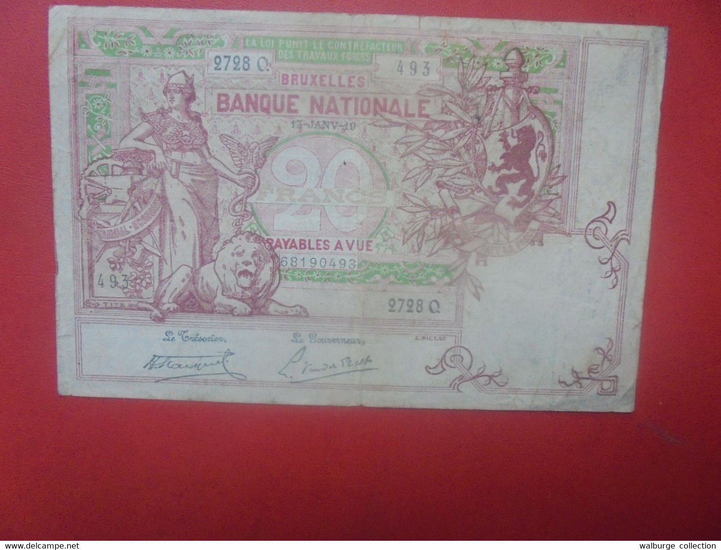 BELGIQUE 20 Francs 13-1-1919 Circuler (B.27) - 5-10-20-25 Francos