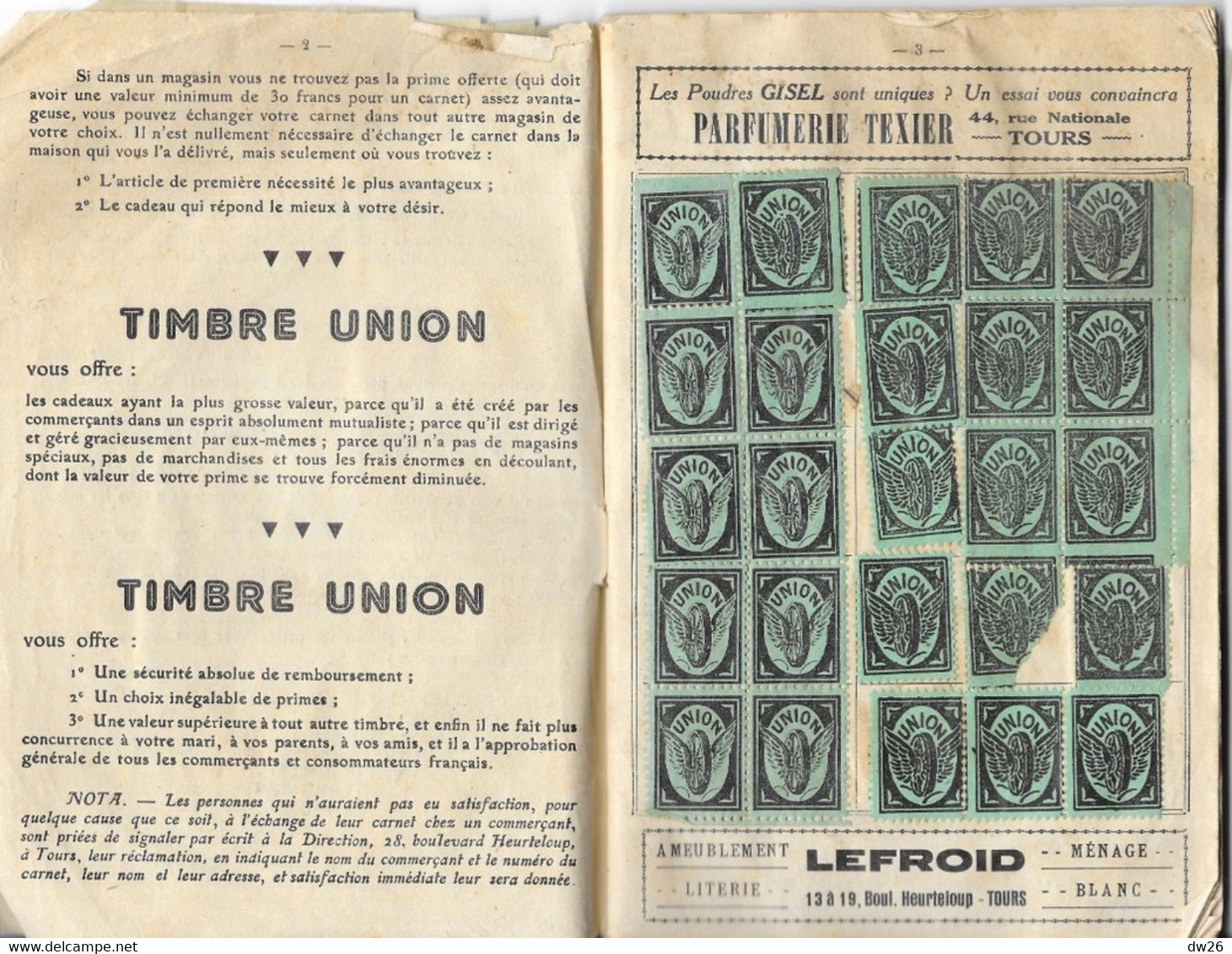 Carnet Timbres Union Des Commerçants - Groupements Commerciaux D'Indre-et-Loire, Tours - 1900 – 1949