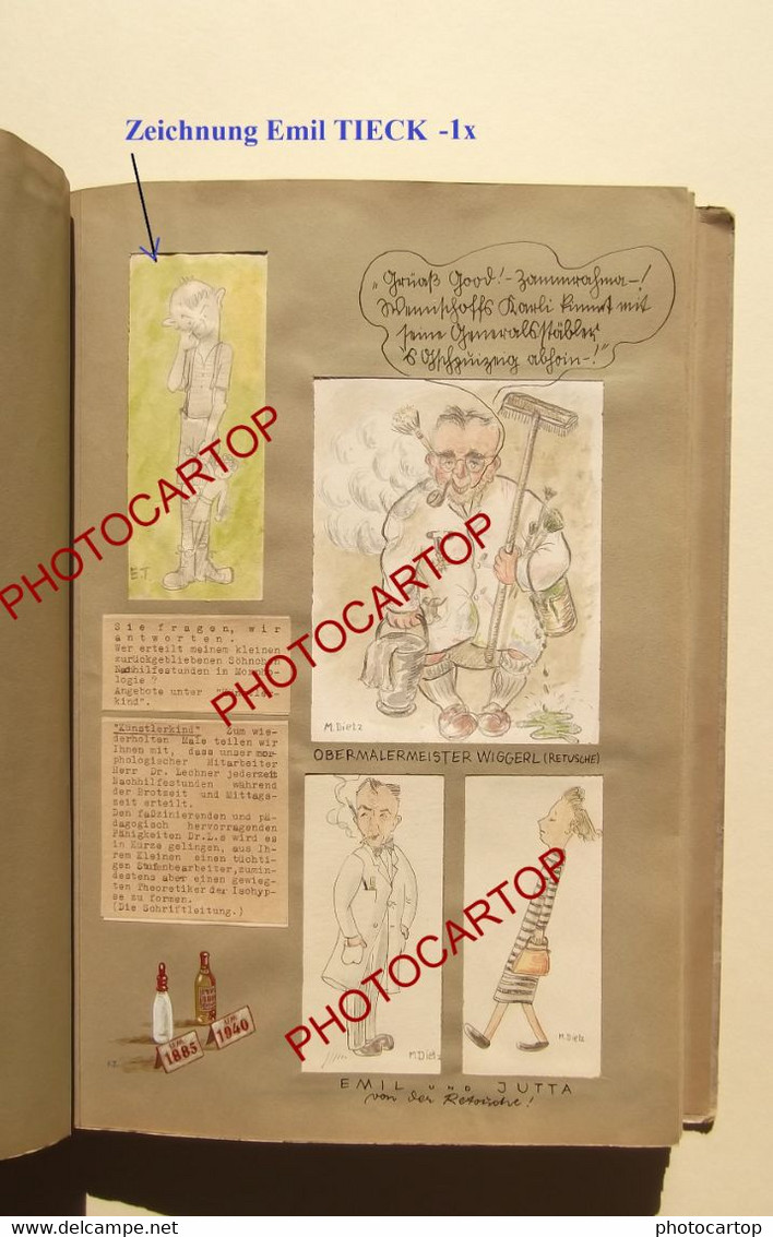 UNIKAT-Geschenkalbum an KARL WENSCHOW-60 ste Geburtstag-79 Original ZEICHNUNGEN-ILLUSTRATEURS-Emil TIECK usw-21-10-1944