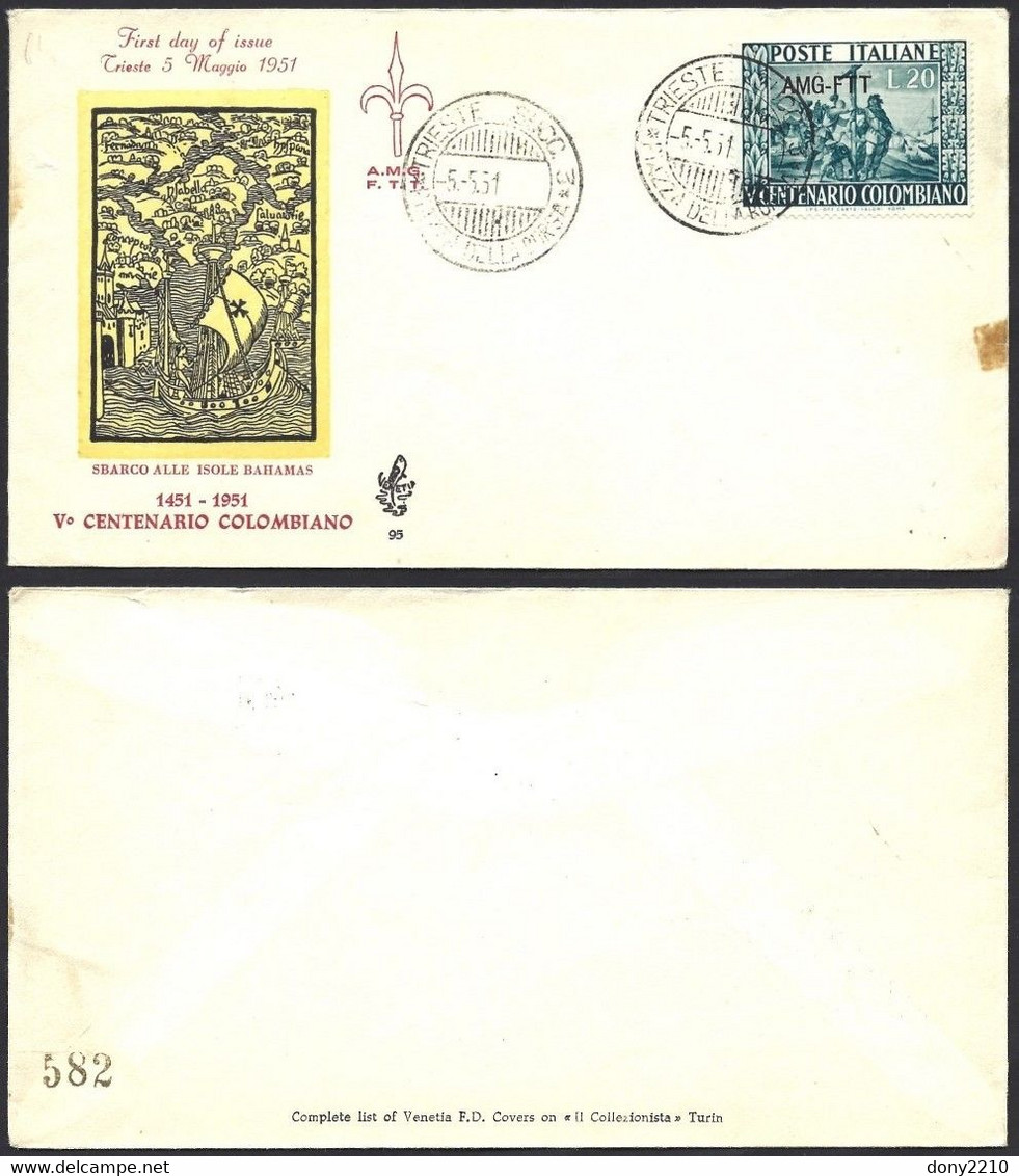 Fdc Venetia TS 1951 95 V Centenario Colombiano - Altri & Non Classificati