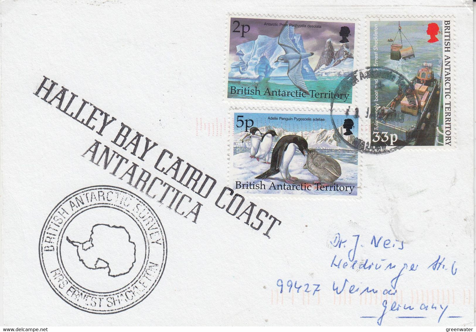 British Antarctic Territory (BAT)  Cover Ca  RRS Shackleton Ca Halley JA 2002 (AT233) - Brieven En Documenten