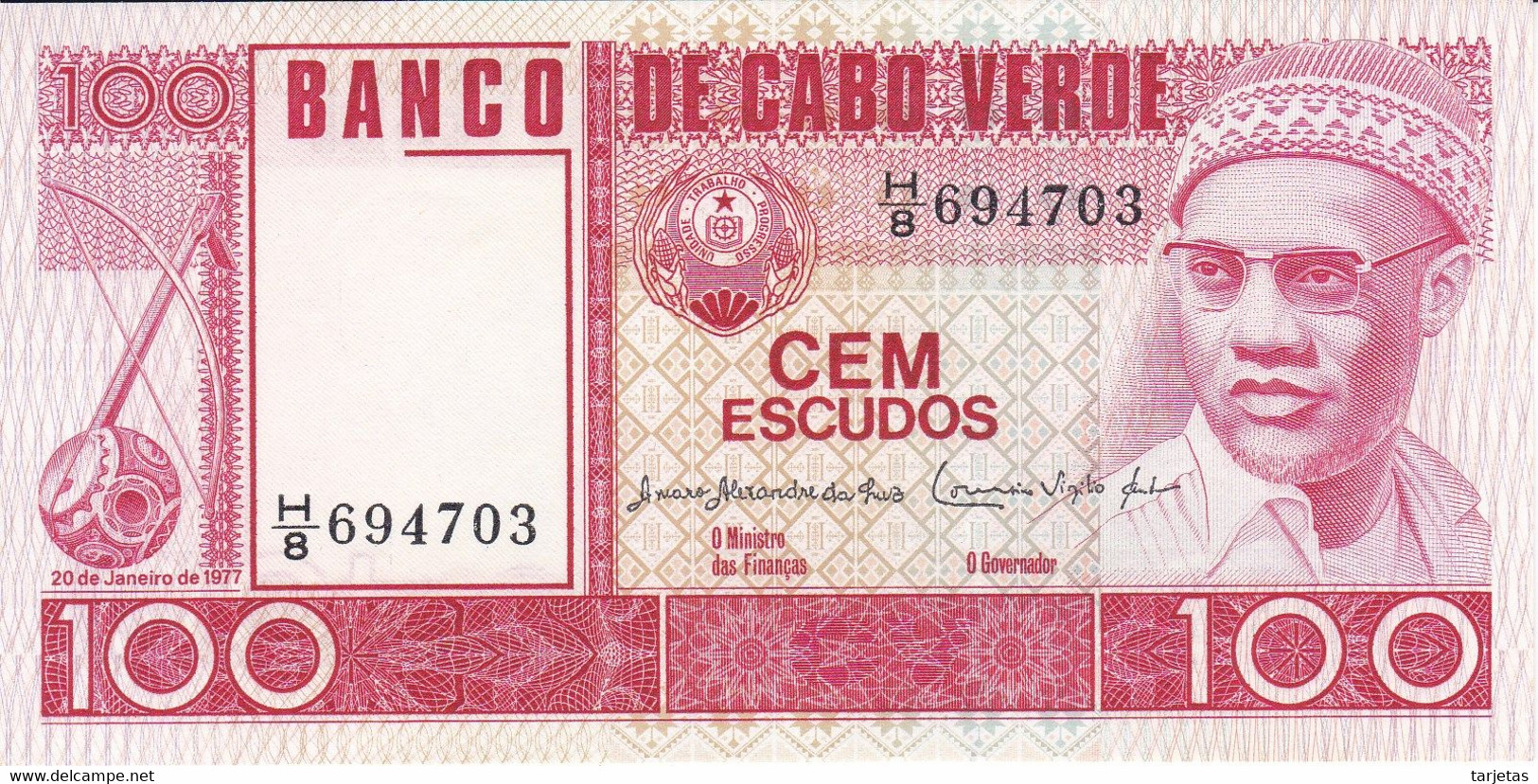 BILLETE DE CABO VERDE DE 100 ESCUDOS DEL AÑO 1977 SIN CIRCULAR (UNC) (BANKNOTE) - Capo Verde