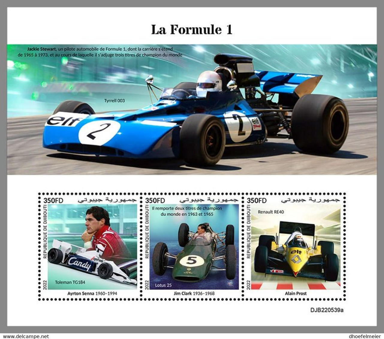 DJIBOUTI 2022 MNH Formula 1 Car Racing A.Senna J.Clark A.Prost M/S - OFFICIAL ISSUE - DHQ2248 - Automobilismo