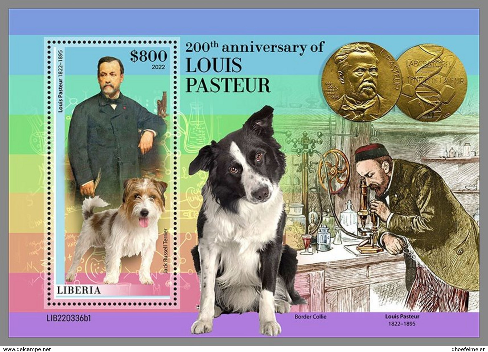 LIBERIA 2022 MNH Louis Pasteur Dogs Hunde Chiens S/S 1 - OFFICIAL ISSUE - DHQ2248 - Louis Pasteur