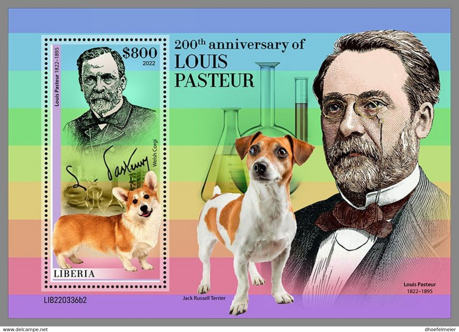 LIBERIA 2022 MNH Louis Pasteur Dogs Hunde Chiens S/S 2 - OFFICIAL ISSUE - DHQ2248 - Louis Pasteur