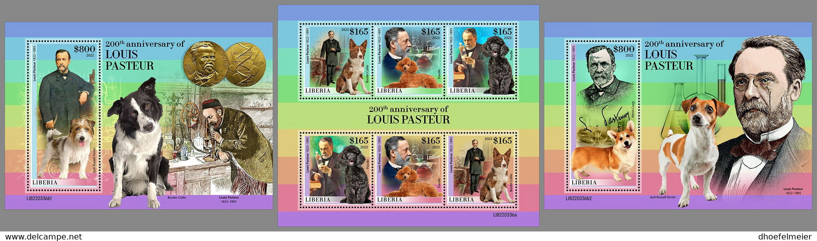 LIBERIA 2022 MNH Louis Pasteur Dogs Hunde Chiens M/S+2S/S - OFFICIAL ISSUE - DHQ2248 - Louis Pasteur