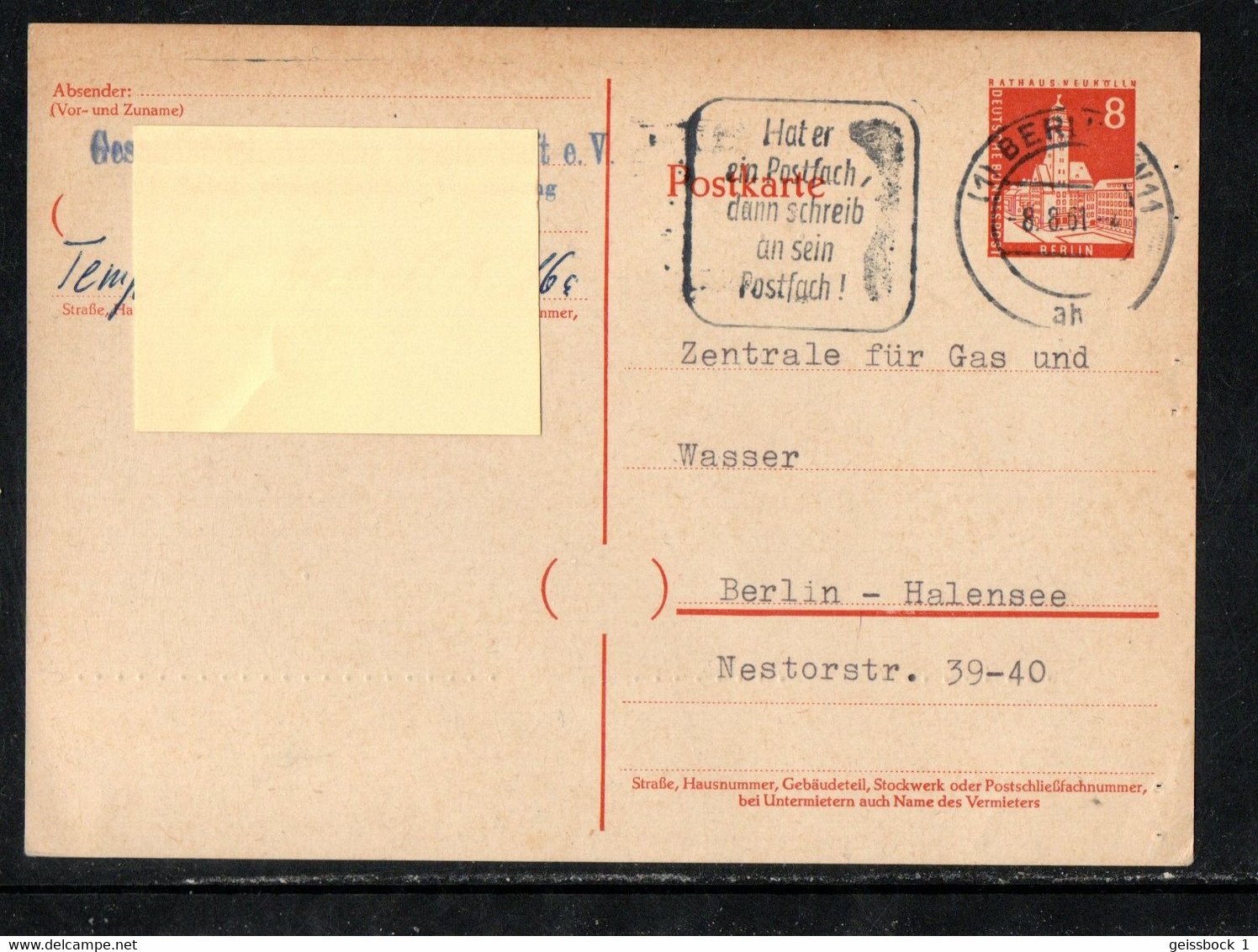 Berlin 1956: P 31:  Postkarte      (B001) - Postcards - Used
