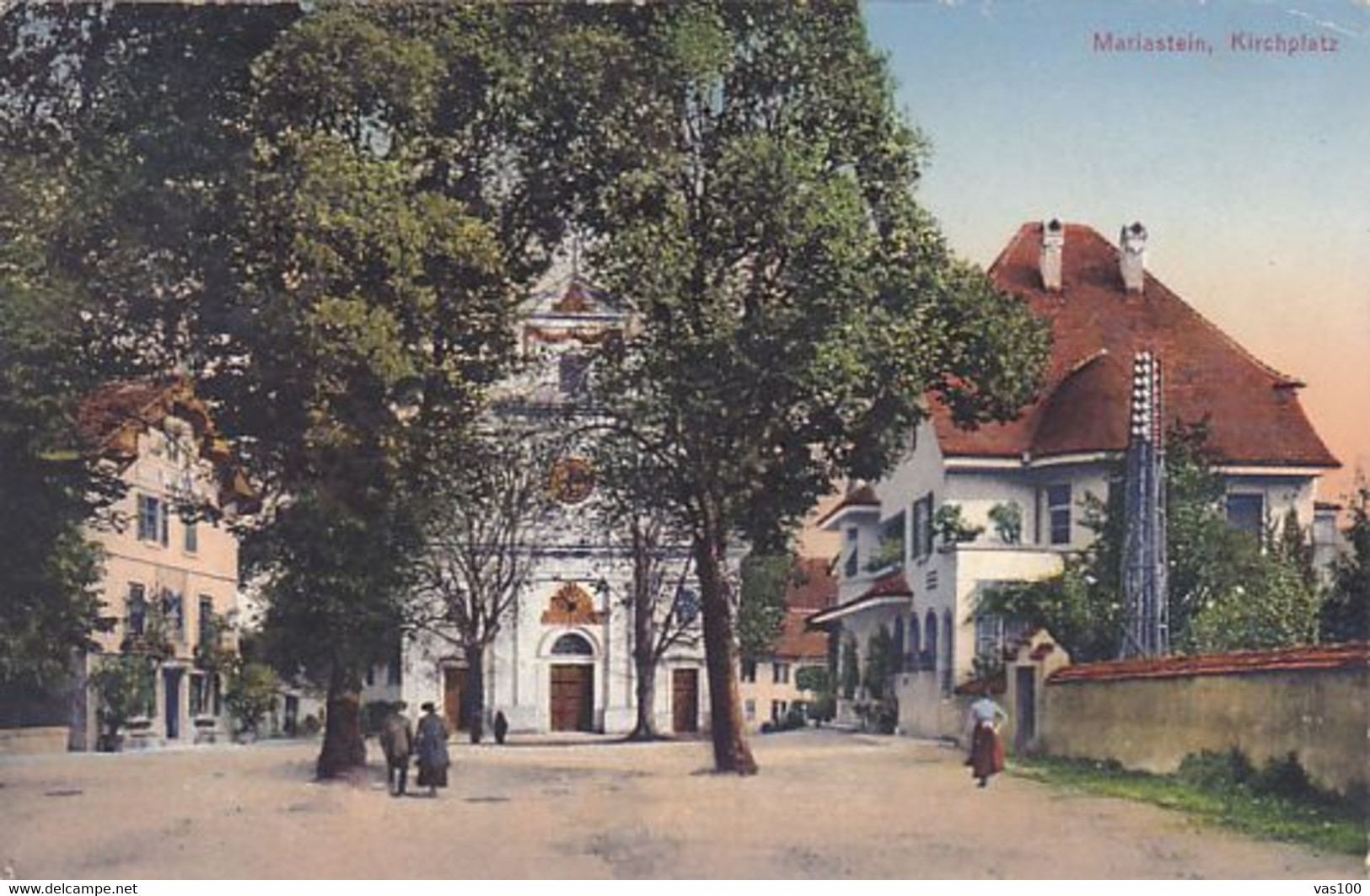 CPA MARIASTEIN- THE ABBEY, CHURCH SQUARE, PEOPLE IN VINTAGE CLOTHES - Metzerlen-Mariastein