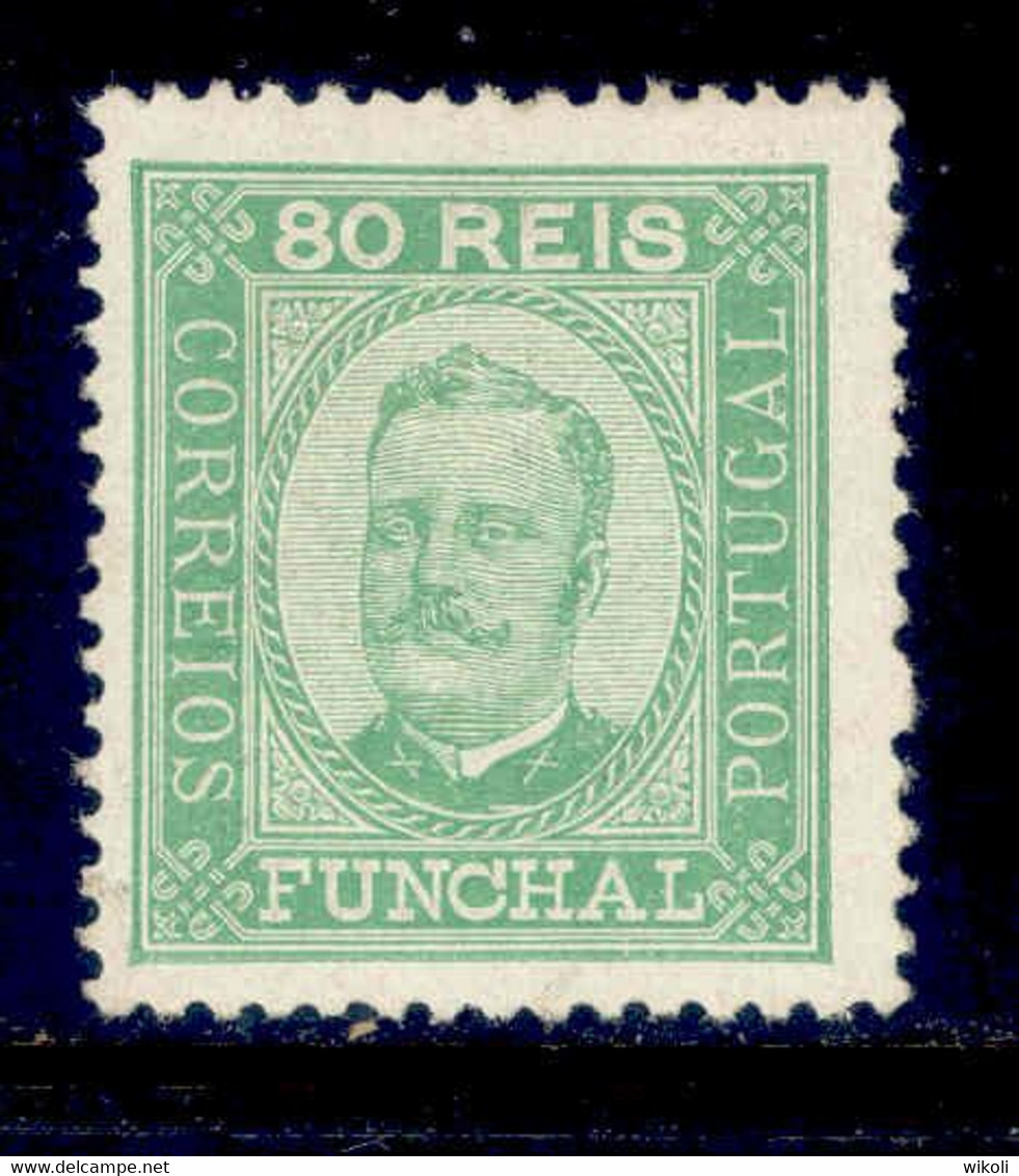 ! ! Funchal - 1892 D. Carlos 80 R (Perf. 12 3/4) - Af. 08 - MH - Funchal