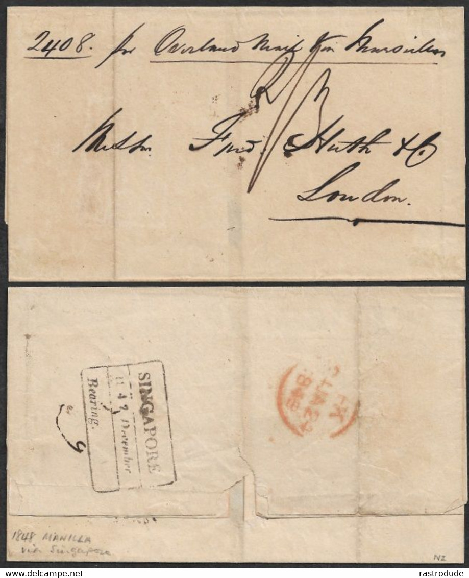 1848,(18.10) STRAITS SETTLEMENTS COVER FROM MANILA, PHILIPPINES TO LONDON - VERY RARE TRANSIT THROUGH SINGAPORE - Straits Settlements