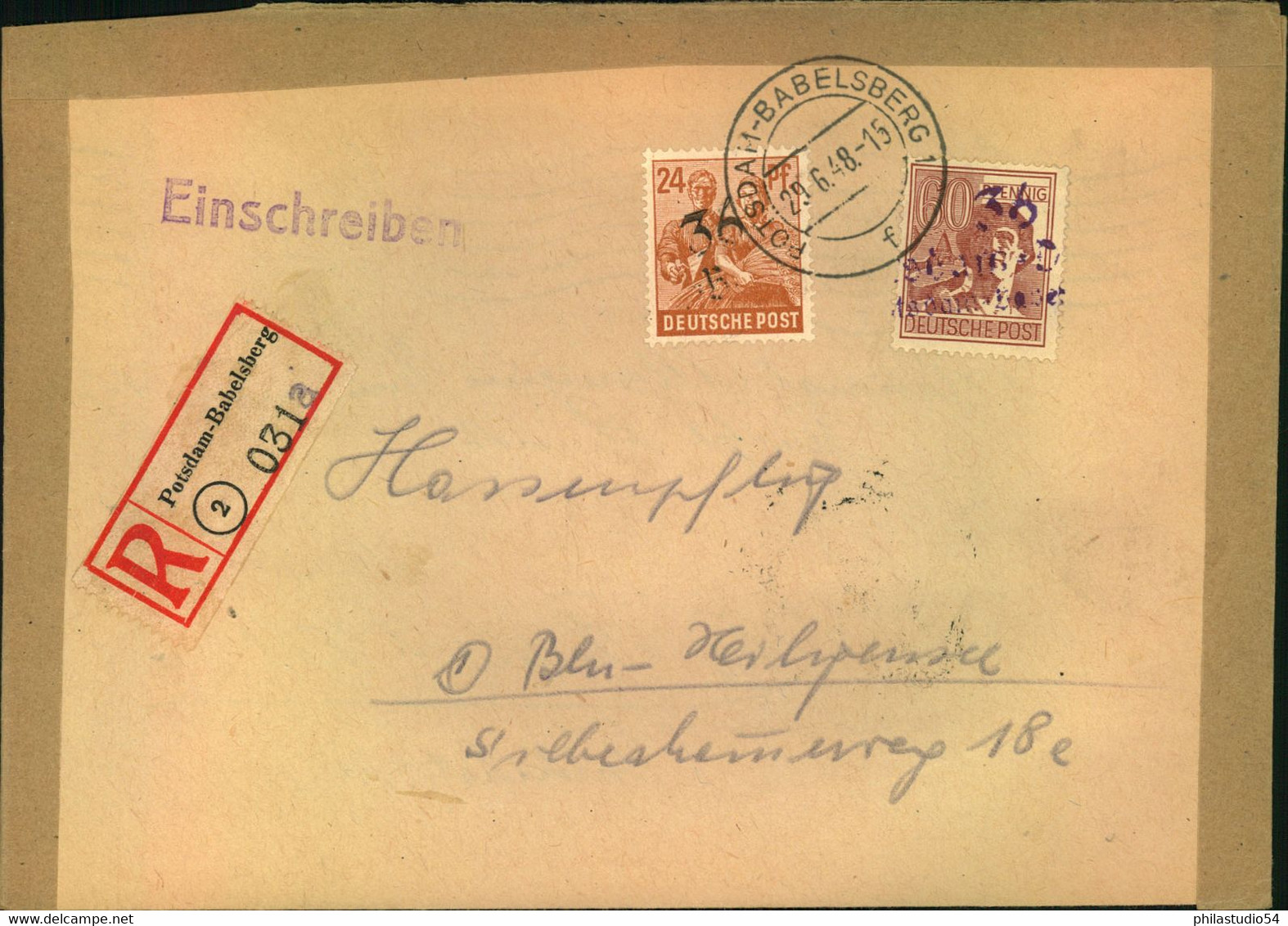 1948, BEZRILSHANDSTEMPEL BEZIRK 25: R-Brief Von POTSDAM-BABELSBER, Ausführlicher Befund - Zusammendrucke