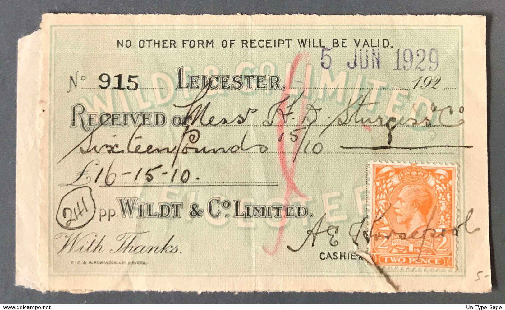 Grande-Bretagne, Divers Sur Reçu 5.6.1929 - (A1636) - Cartas & Documentos