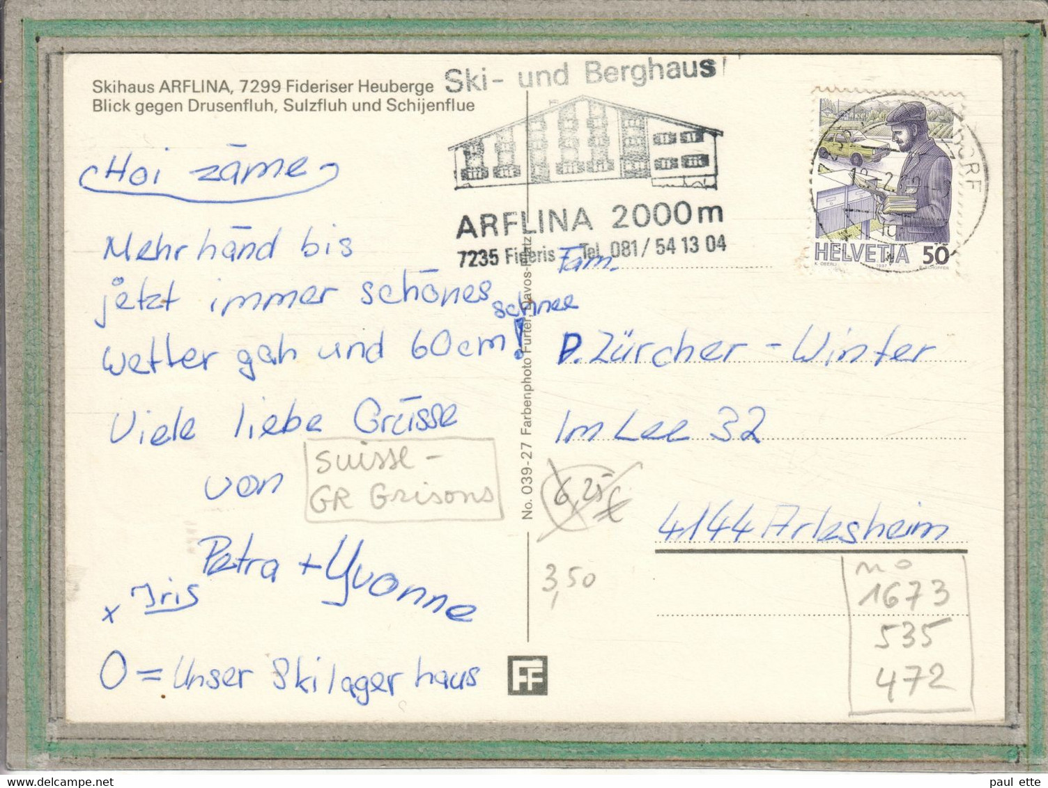 CPSM (Suisse-GR Grisons) FIDERISER HEUBERGE- Skihaus Arflina - 1969 - Fideris