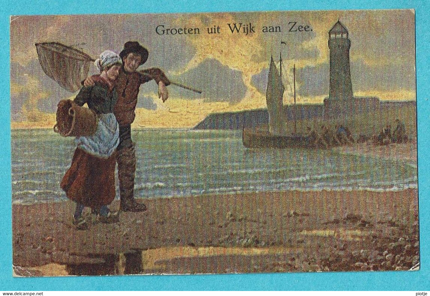 * Wijk Aan Zee (Noord Holland - Nederland) * (KGL) Groeten Uit Wijk Aan Zee, Pecheur, Fantaisie, Plage, Phare Lighthouse - Wijk Aan Zee