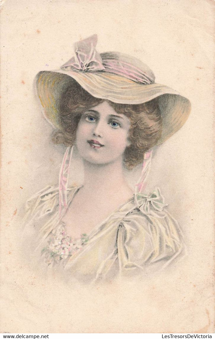 CPA Illustrateur - Femme Avec Un Chapeau De Paille A Rubans - Ohne Zuordnung