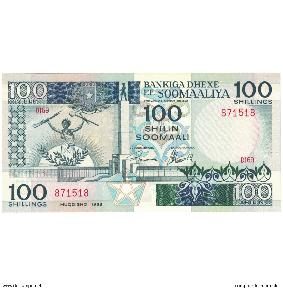 Billet, Somalie, 100 Shilin = 100 Shillings, 1988, KM:35b, NEUF - Somalie