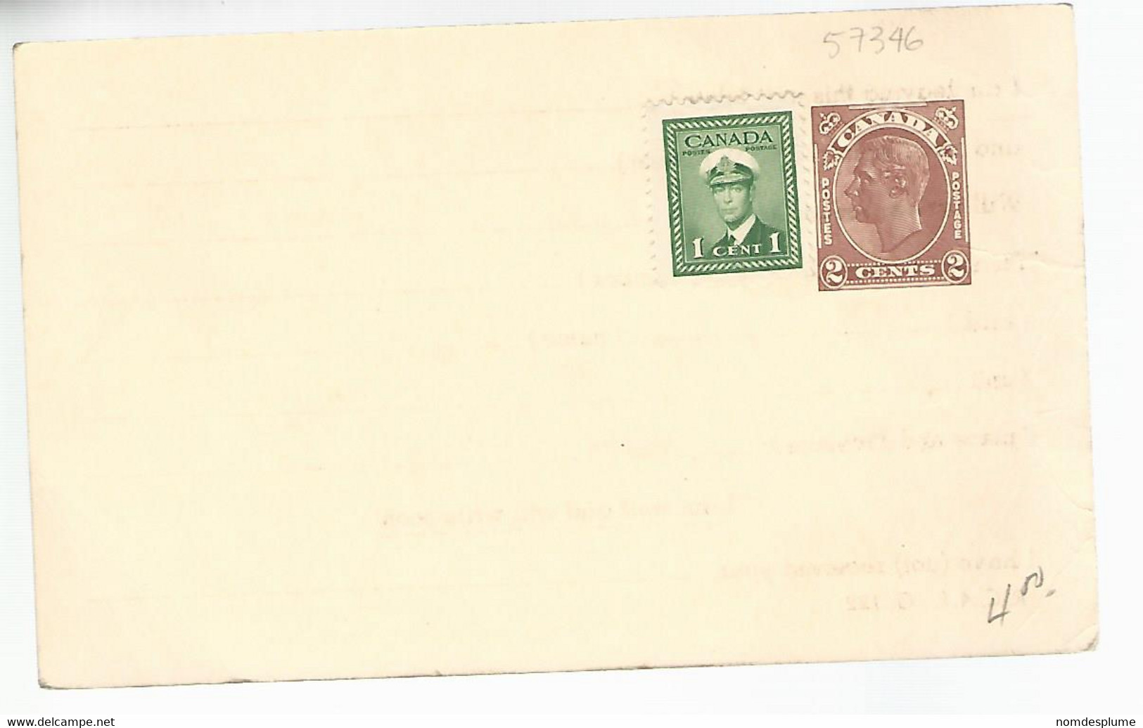 57346) Canada R.C.A.F. Military Mail Postal Starionery Card - 1903-1954 Rois