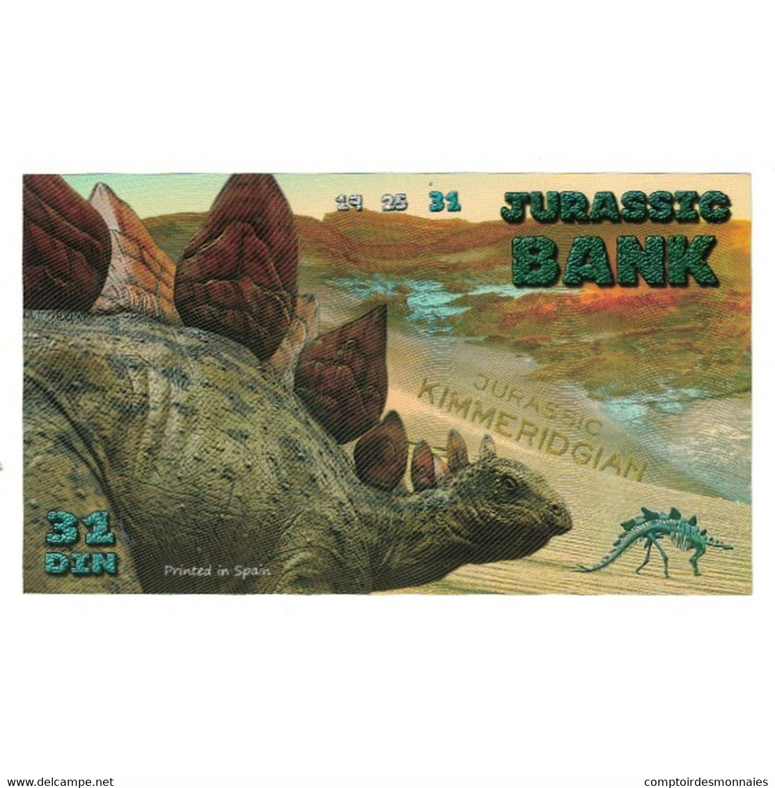 Billet, Espagne, Billet Touristique, 2015, JURASSIC BANK 31 DIN, NEUF - [ 7] Fouten & Varianten